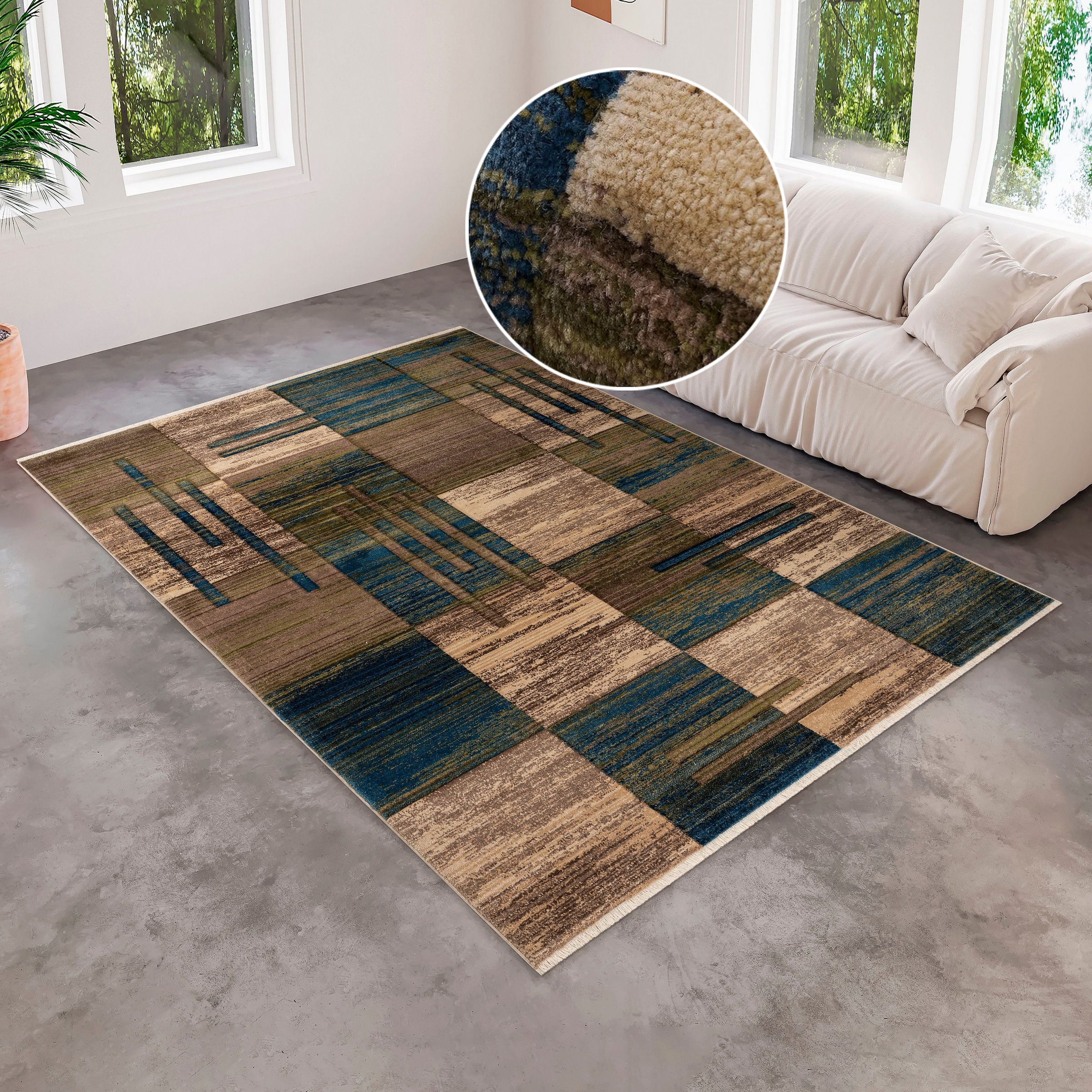 Teppich OTTO HOME "Beliz" Gr. 8, grün (moosgrün), B:280cm H:9mm L:390cm, Kunstfaser, Teppiche, Teppich, mit Konturenschnitt, Kurzflor, 3D-Design, mit Fransen, Wohnzimmer
