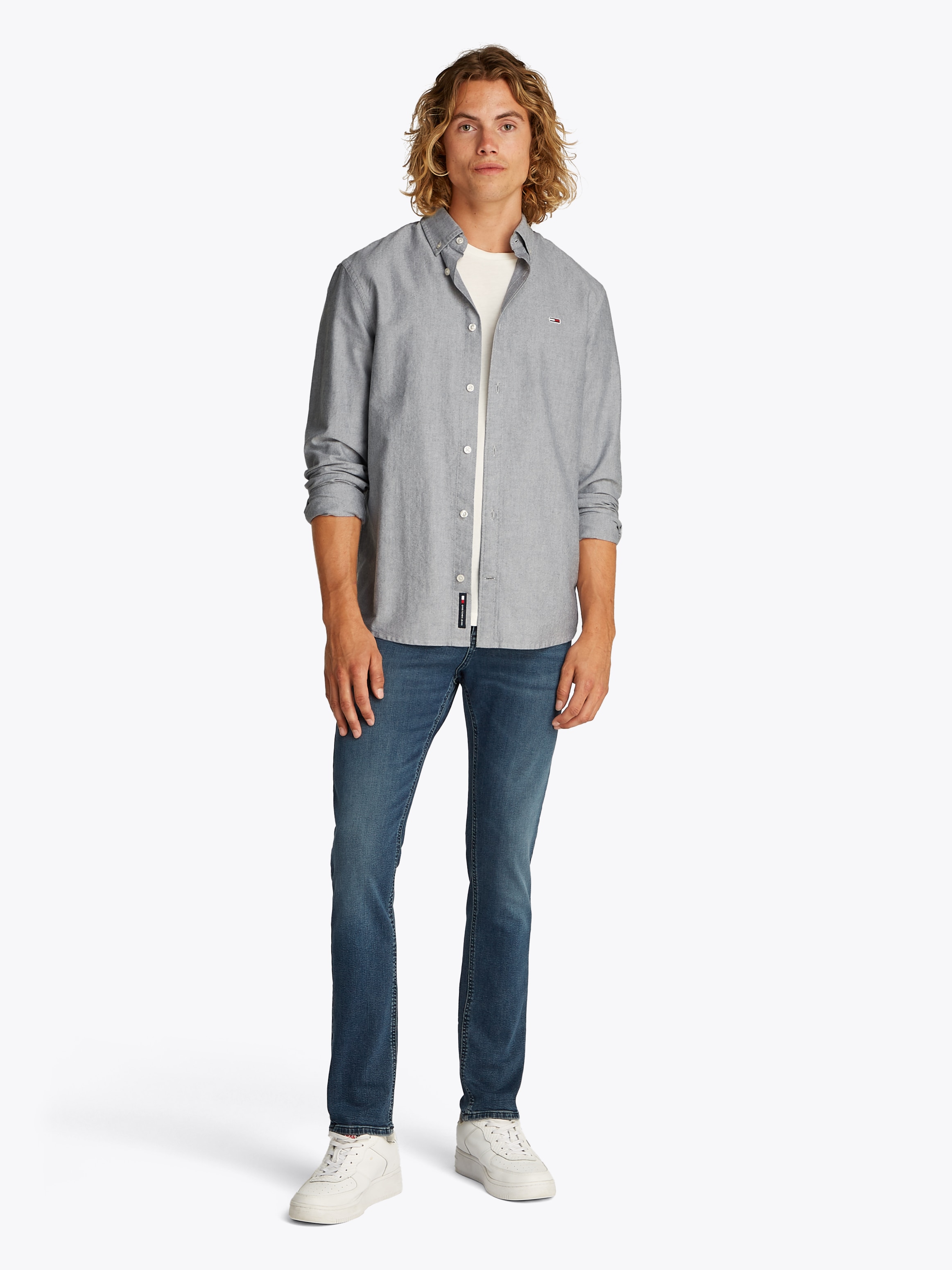 Tommy Jeans Langarmhemd »TJM REG OXFORD SHIRT EXT«, Mit Rundhalsausschnitt
