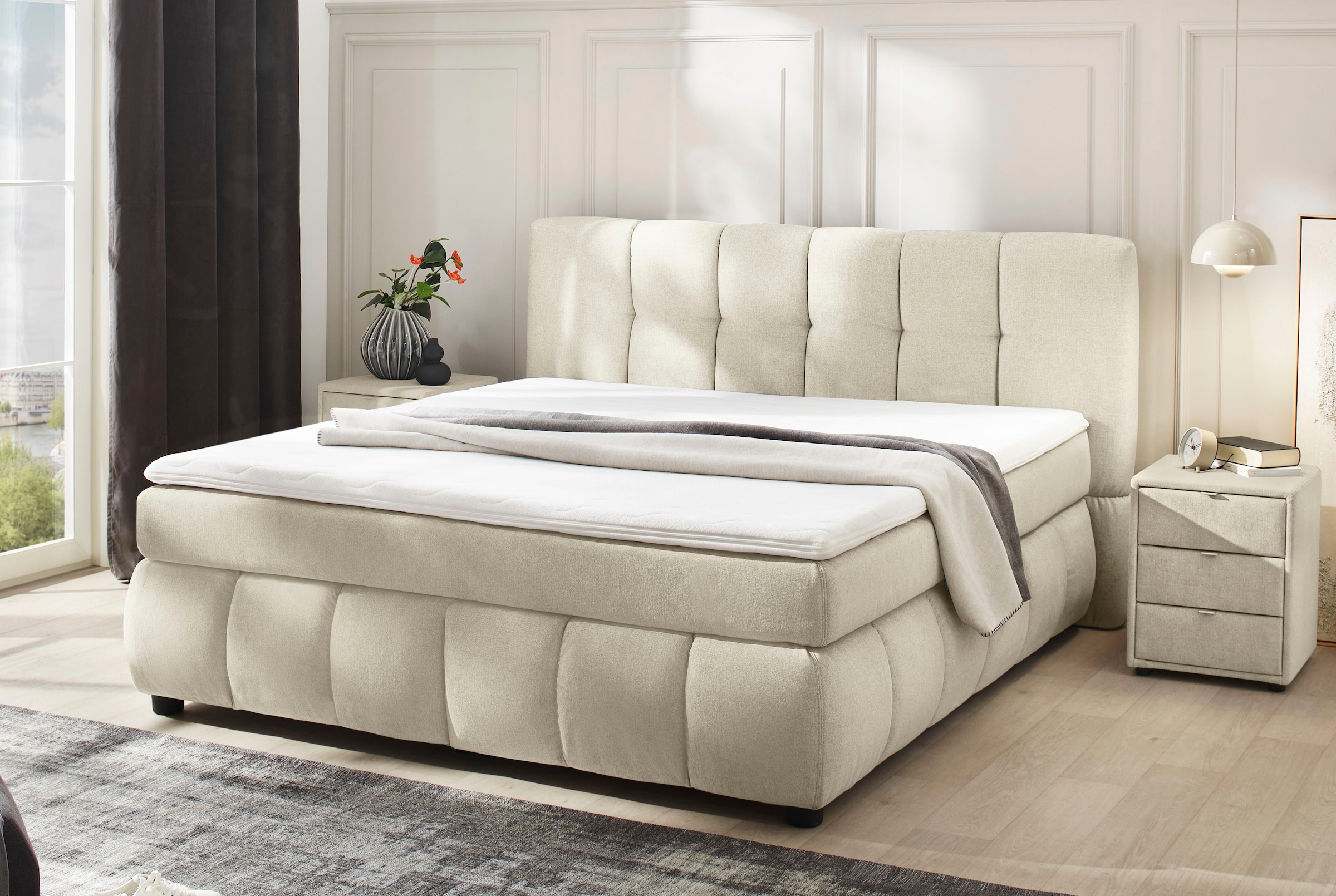 Jockenhöfer Gruppe Boxspringbett »Cora«, Wende-Bonell-Federkern-Matratze (H2/H3), PU-Schaum Topper