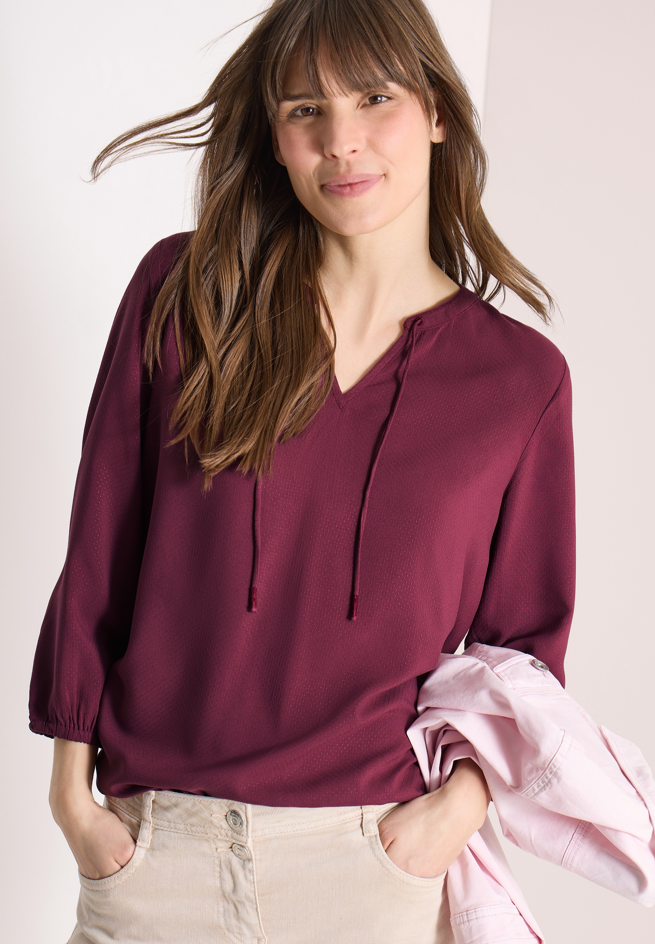 Langarmbluse CECIL, Damen, Gr. XL (44), sweet grape rot, Stoff, 100% Viskose, unifarben, klassisch normal, Rundhals, elastischer Bund, Blusen, aus softer Viskose