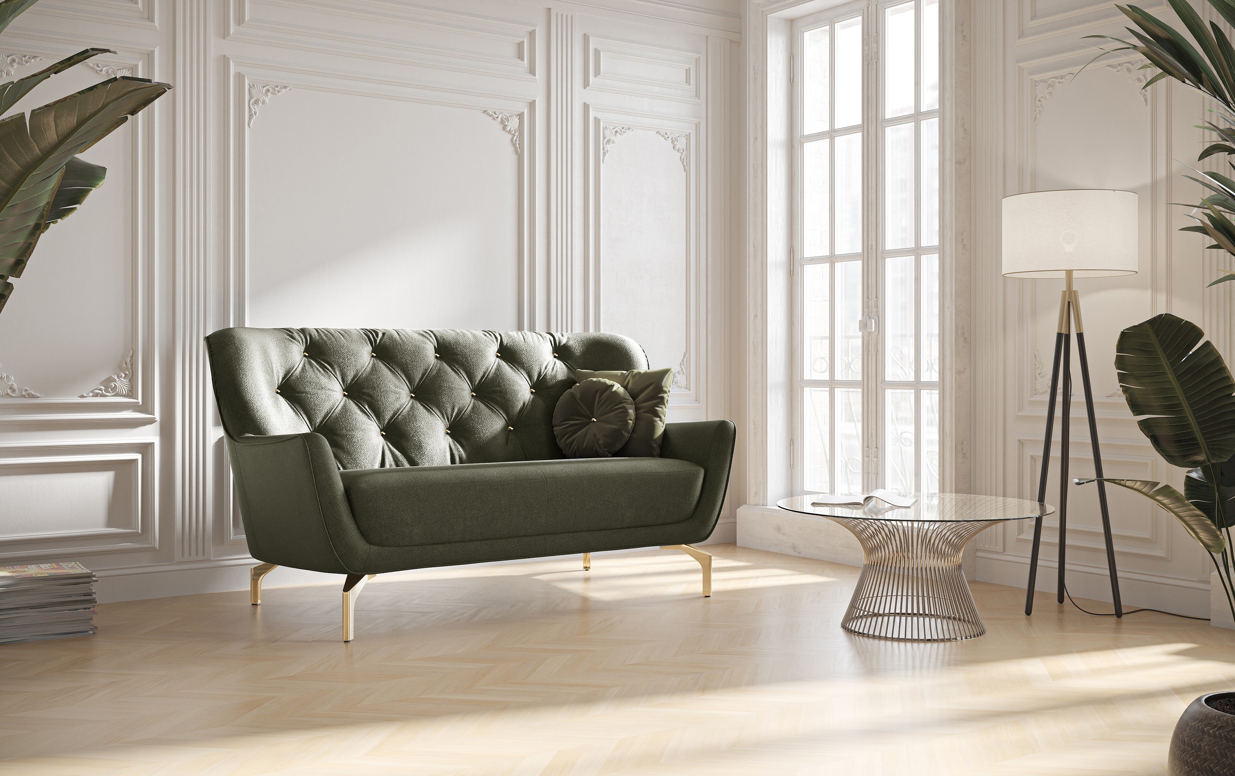 sit&more 2-Sitzer »Orient 3«, inkl. 2 Zierkissen mit Strass-Stein, goldfarbene Metallfüße