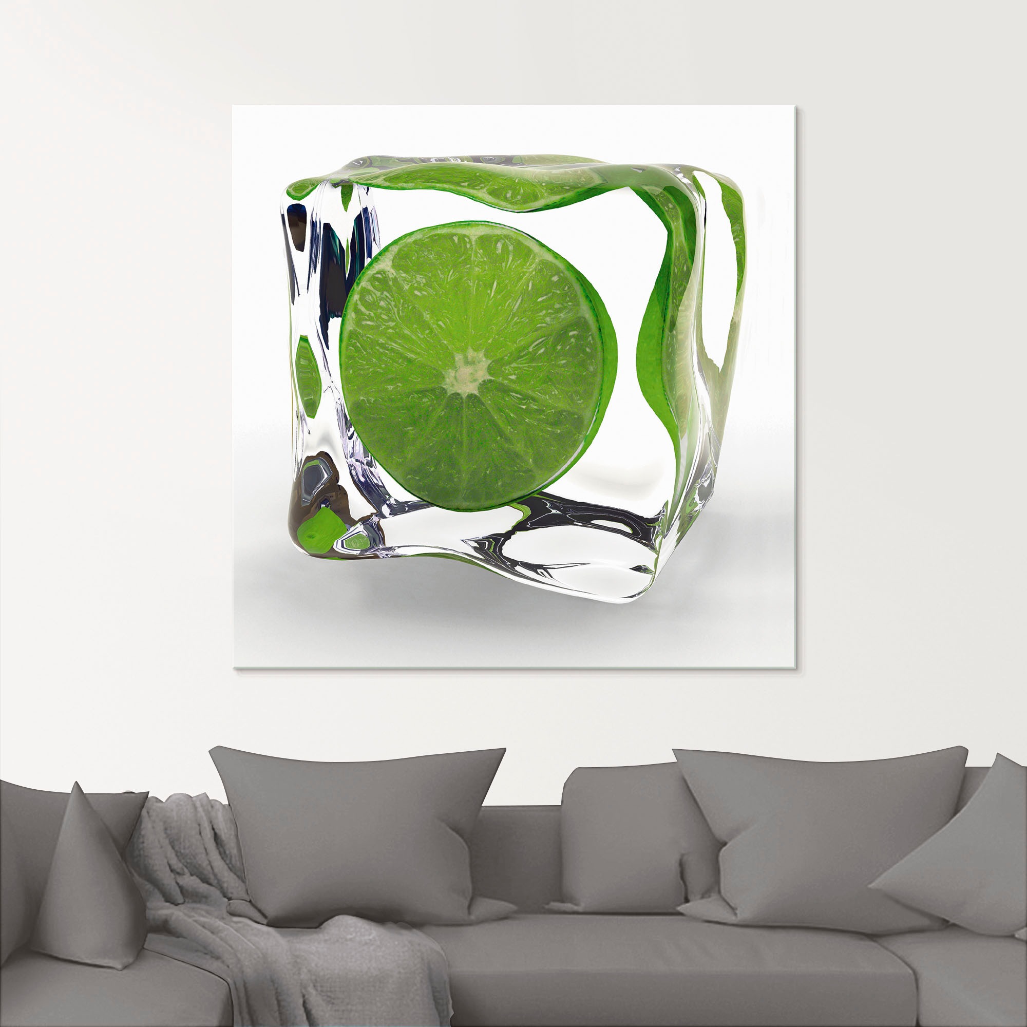 Artland Glasbild »Limette im Eiswürfel«, Lebensmittel, (1 St.), in verschiedenen Größen