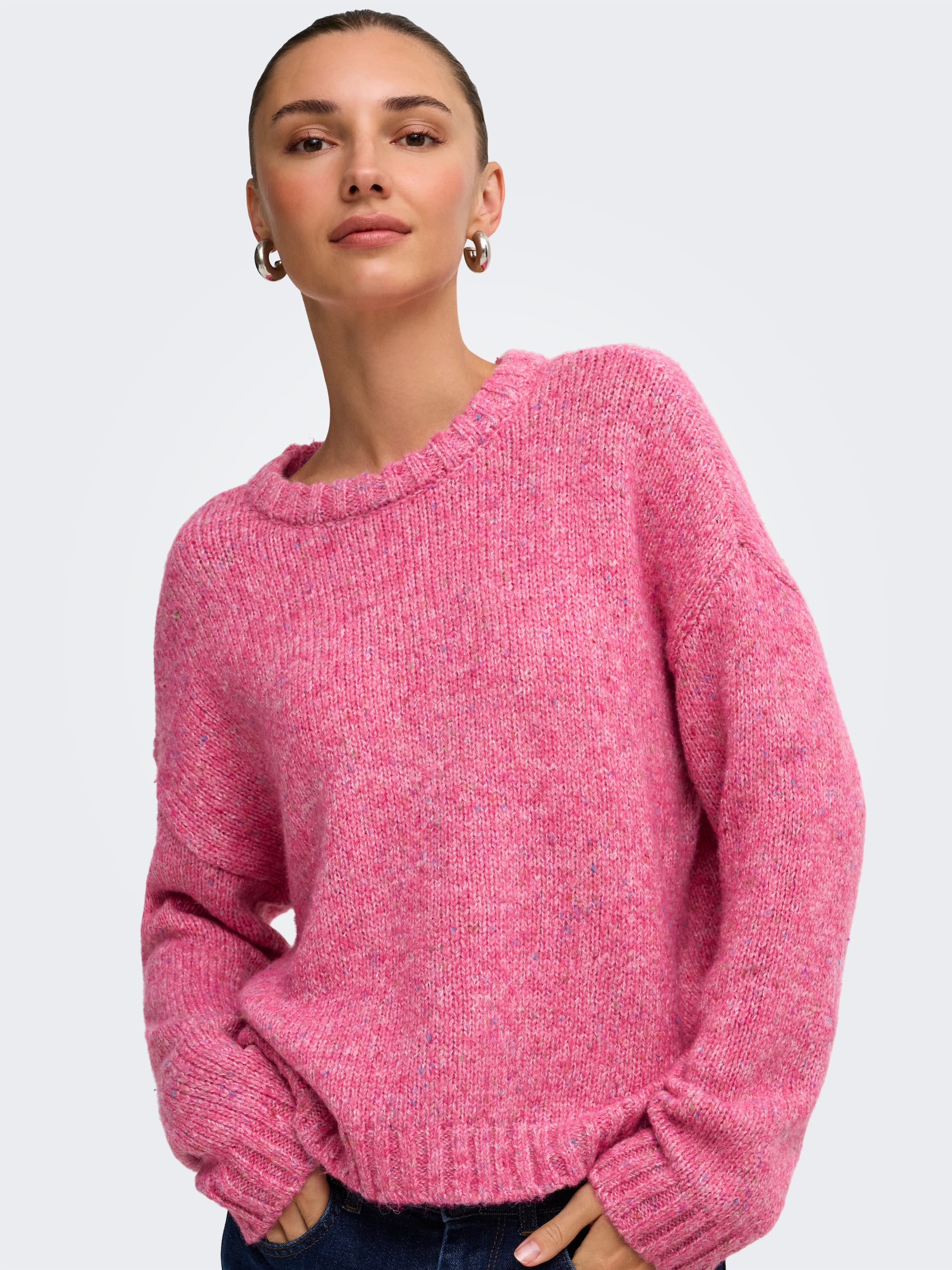 ONLY Strickpullover »ONLSMILLA LS LOOSE O-NECK CS KNT« Materialmix, verkürzte Form