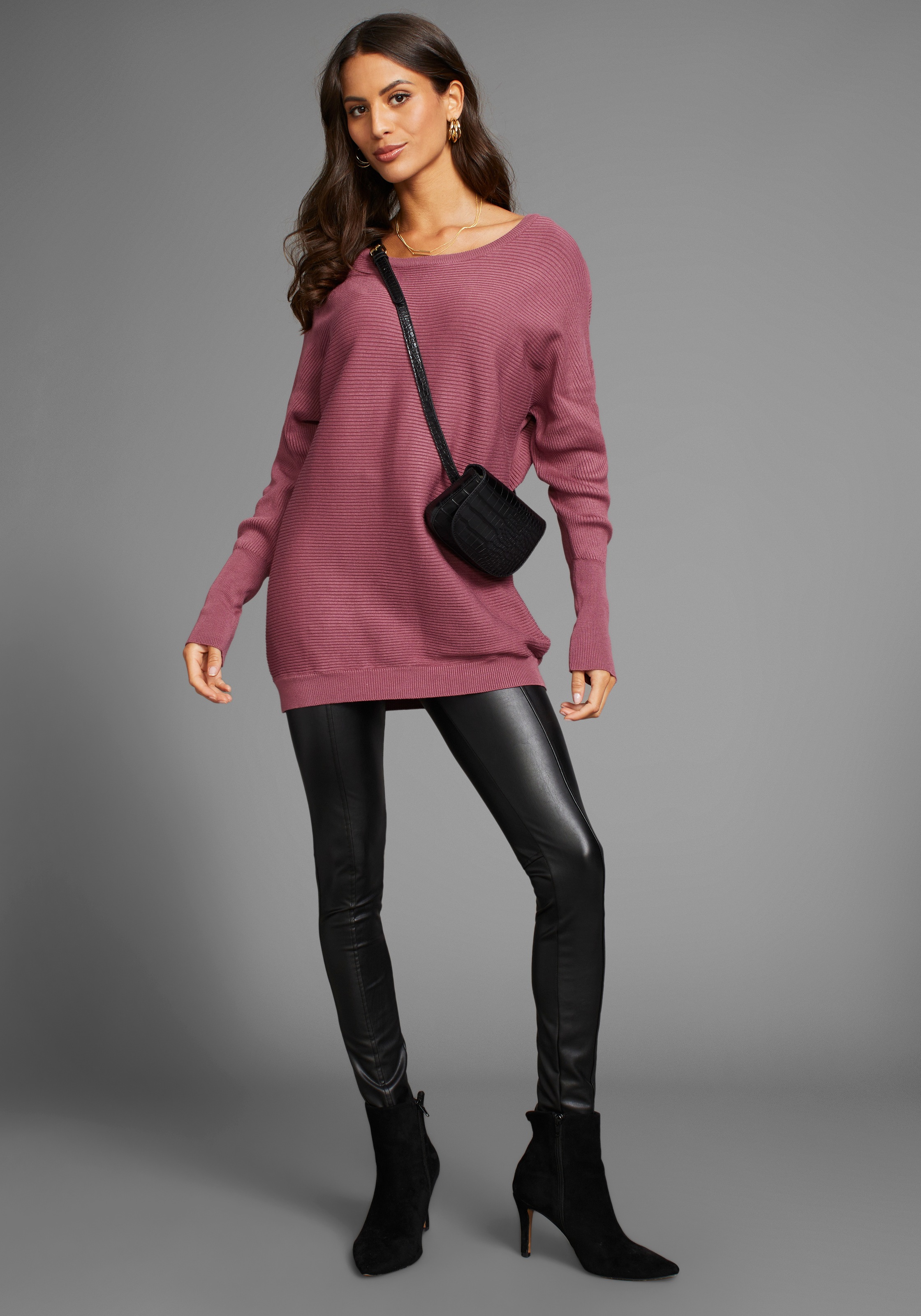 Fledermauspullover LAURA SCOTT, Damen, Gr. 46, rot, Strick, Obermaterial: 70% Viskose, 30% Polyamid, clean, unifarben, figurumspielend hüftlang, Rundhals, angesetztes Bündchen mit Druckknöpfen, Pullover, Übergangspullover mit überschnittenen Ärmeln in Rip 3