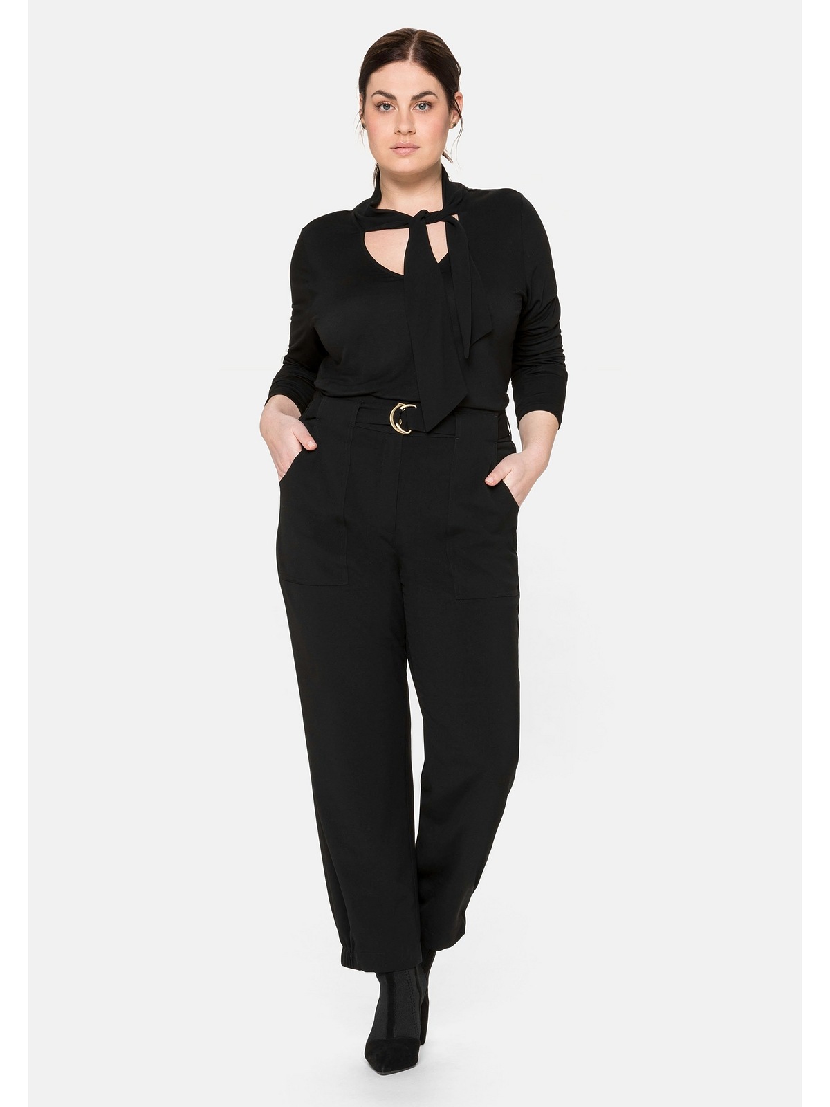 Sheego Langarmshirt »Große Größen«, mit Bindeband aus weichem Chiffon