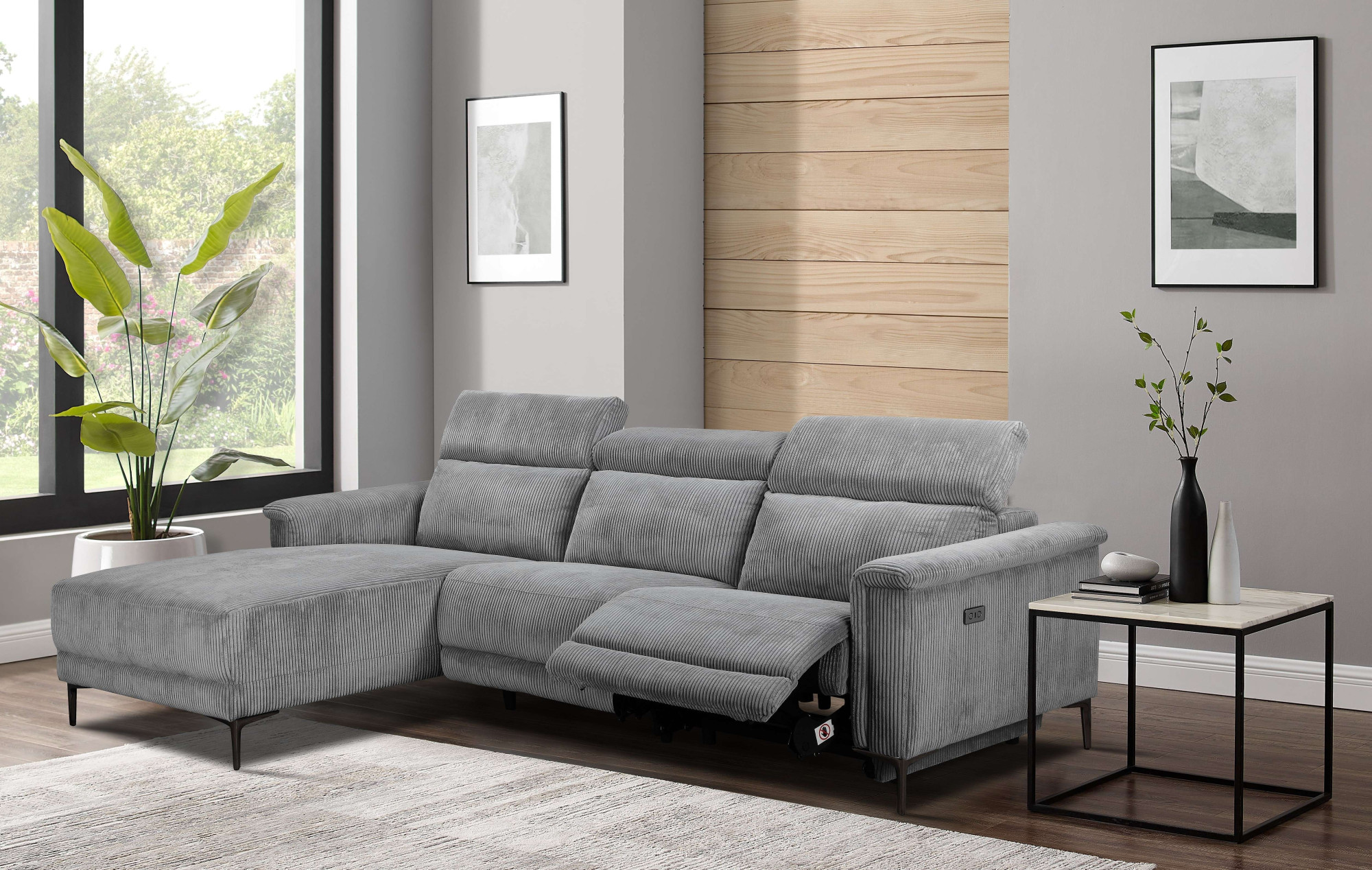 OTTO home Ecksofa "LUND Cord, L-Form, 261 cm, man. o. elektr. Relaxfunktion (mit USB-A)" mit USB A-Anschluss bei elektrischer Variante und Kopfteilverstellung