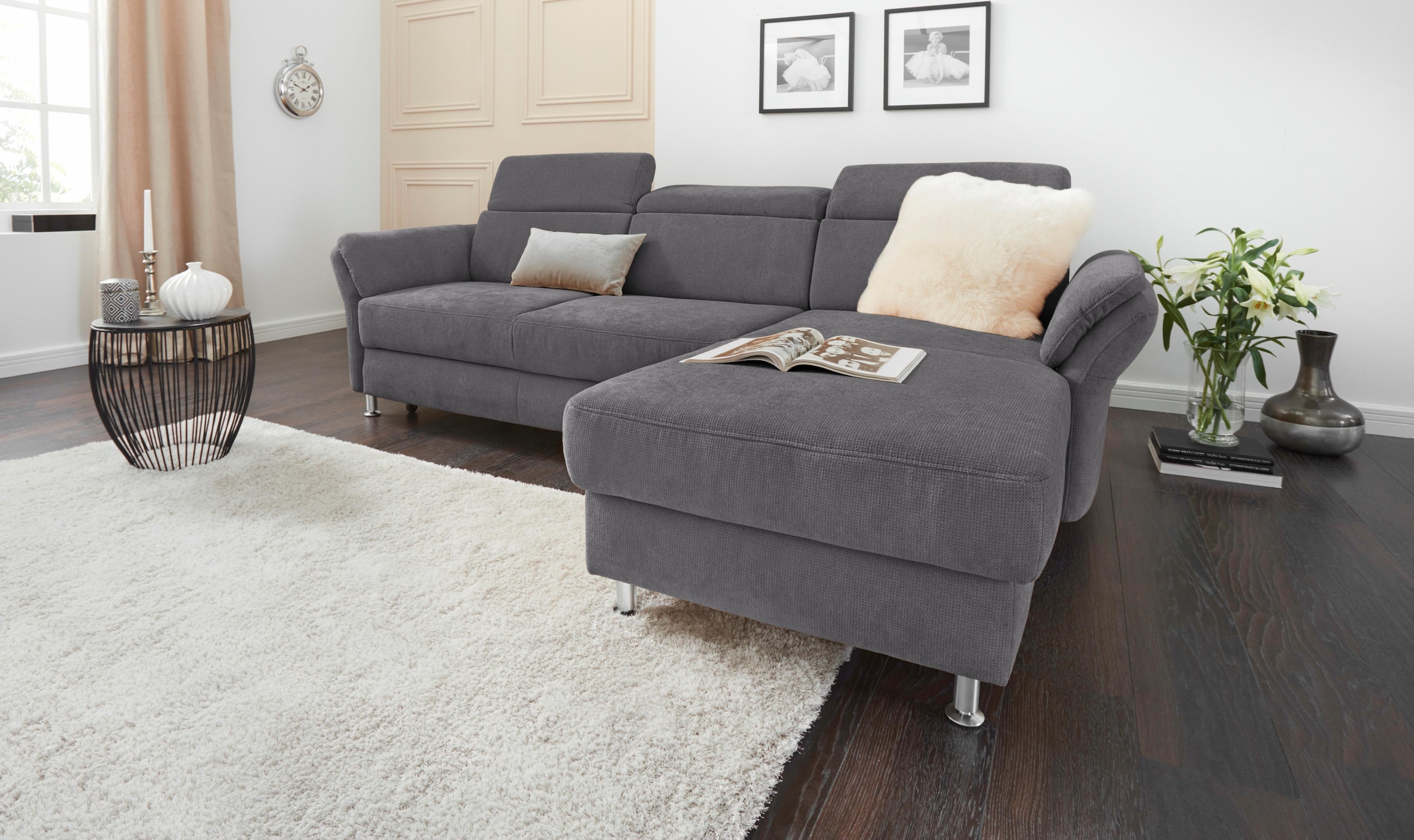 sit&more Ecksofa "Avignon L-Form", Kopfteilverstellung, wahlweise mit Bettfunktion und Bettkasten