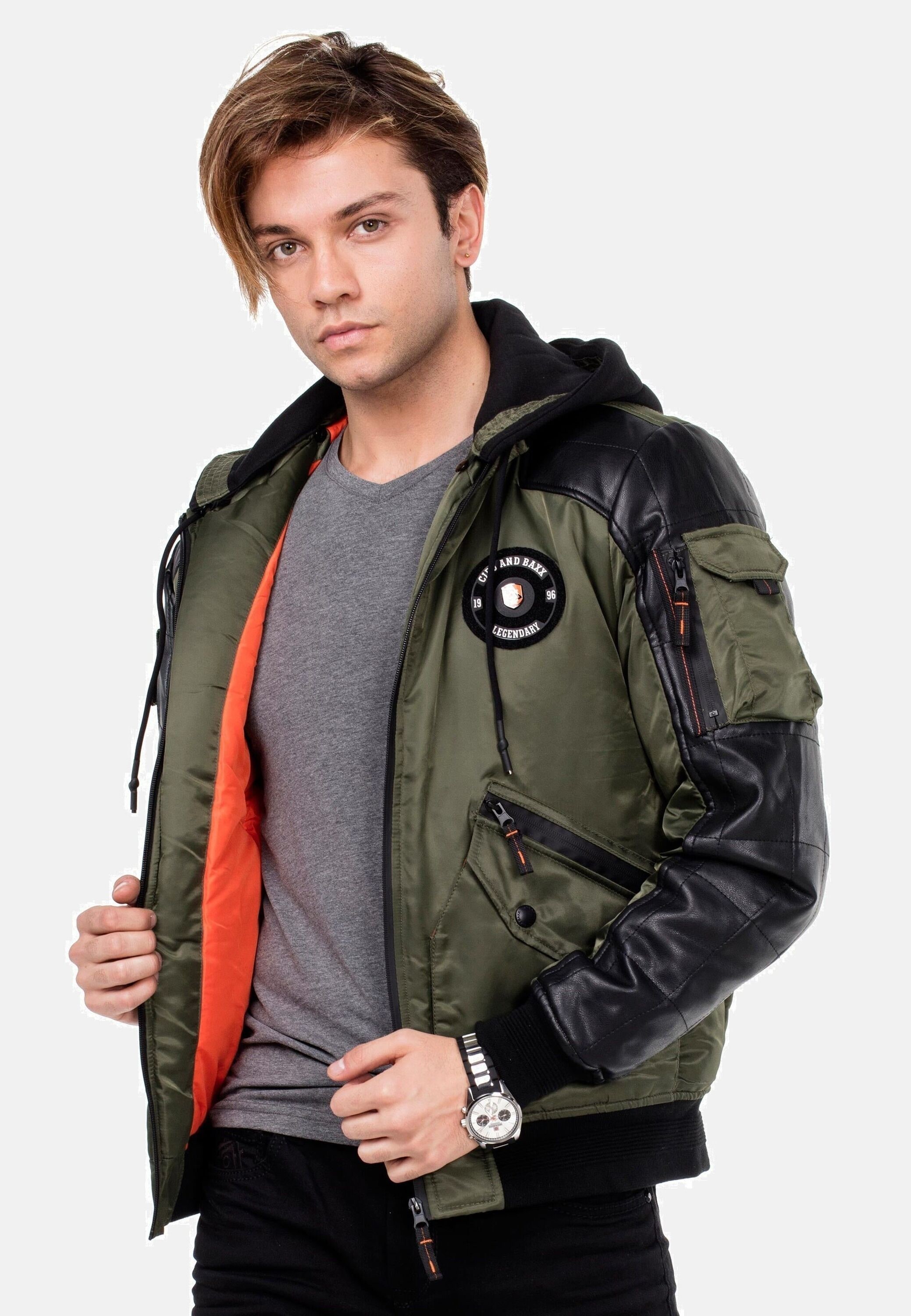 Cipo & Baxx Bomberjacke "Jacke", mit Kapuze, mit abnehmbarer Kapuze, CM-134