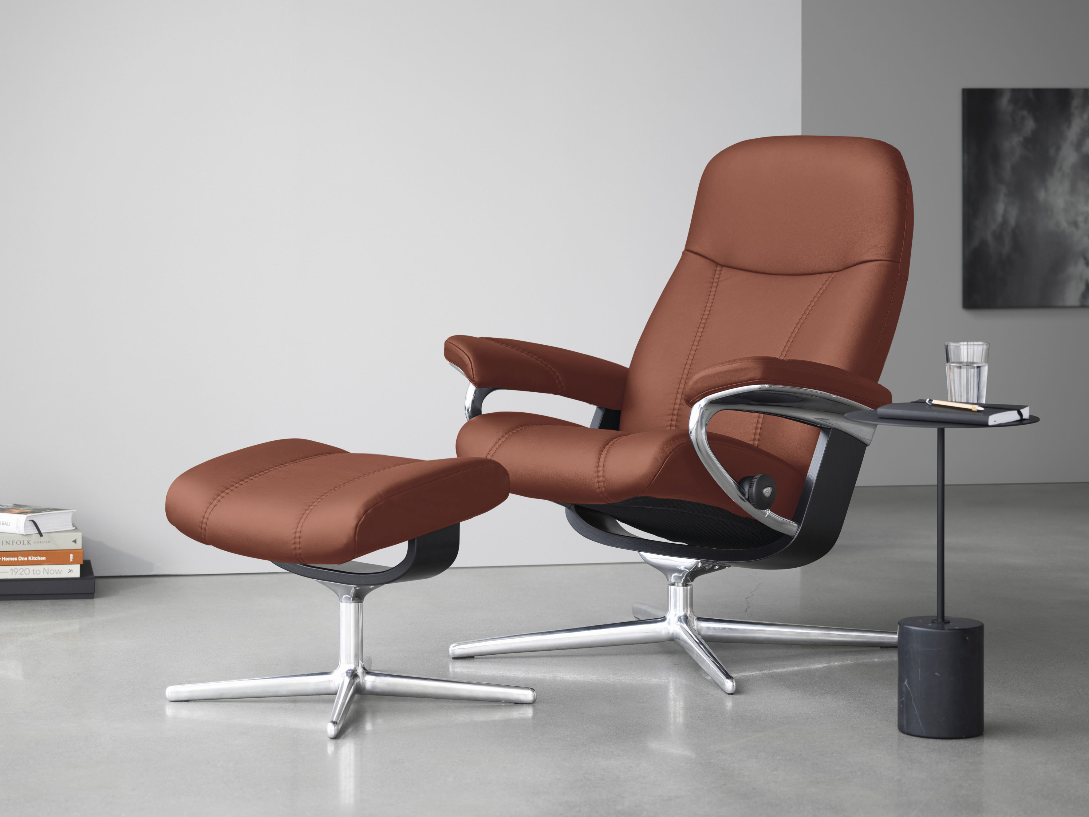 Stressless Relaxsessel "Consul" mit Cross Base, Größe S, M & L, Holzakzent Schwarz