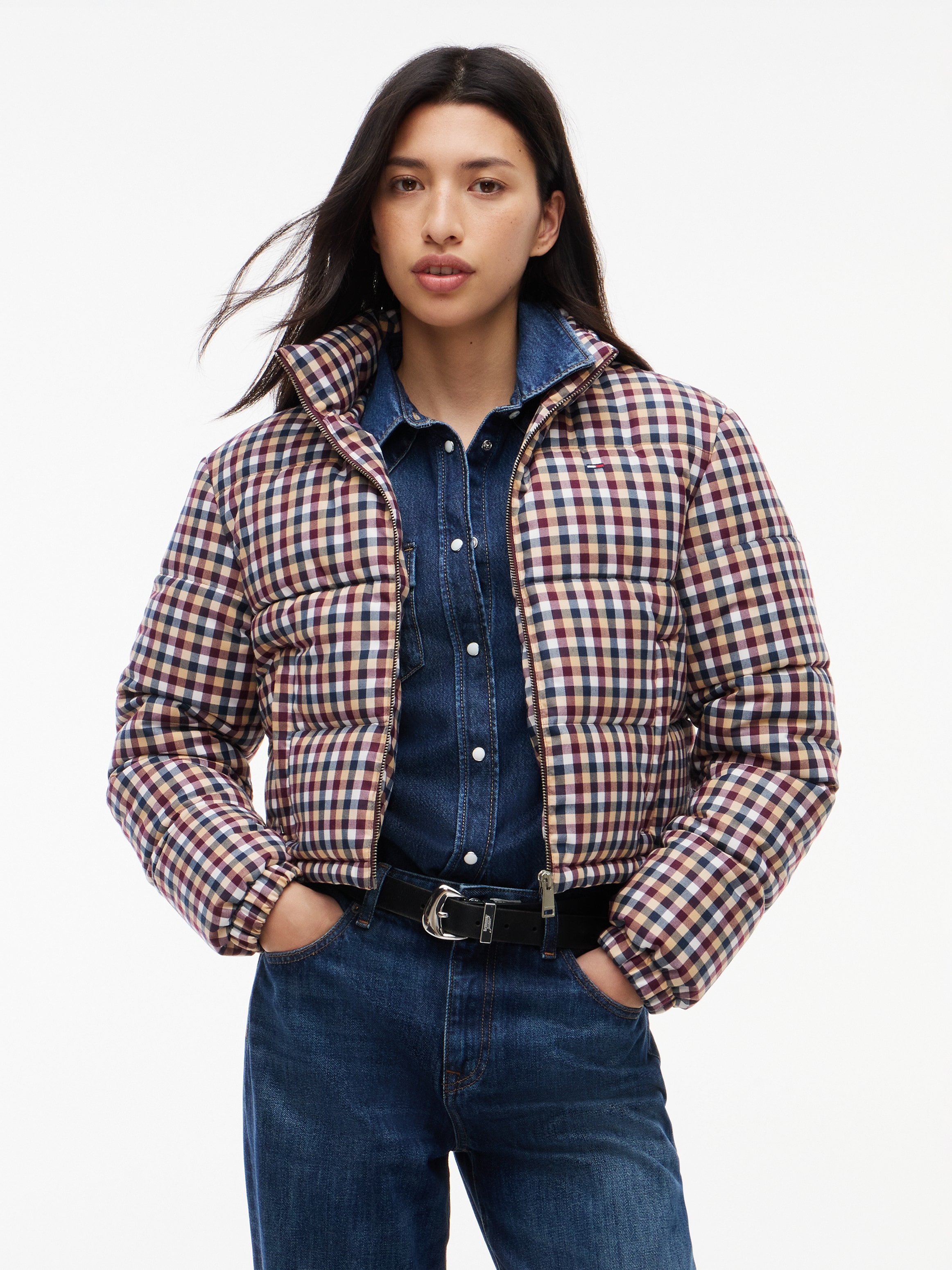 Tommy Jeans Steppjacke "TJW CROP CHECK PUFFER" Kunstfaser