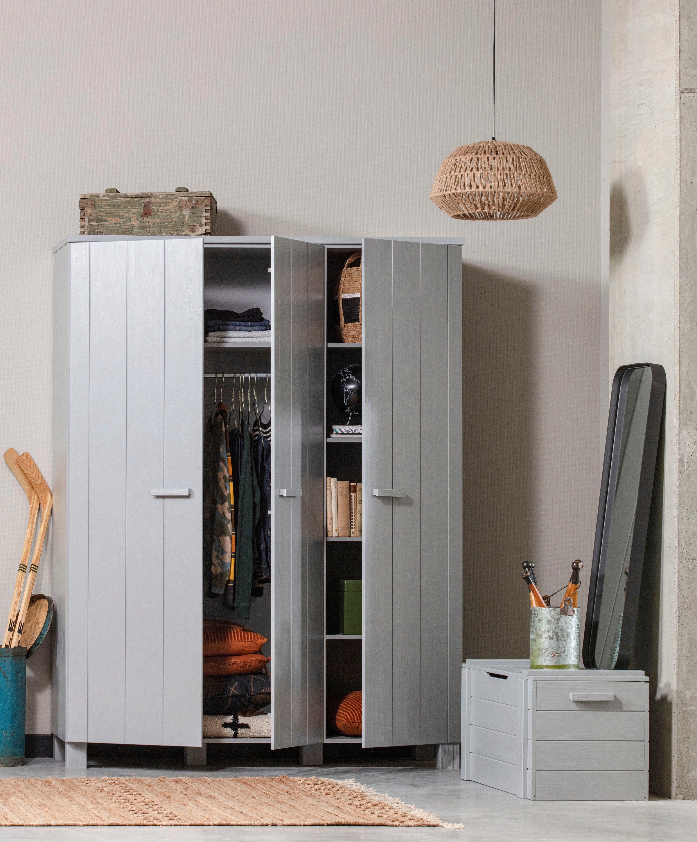 WOOOD Garderobenschrank »Dennis Mehrzweckschrank mit gebürsteter Oberfläche« FSC® Kiefer massiv, gebürstet, Höhe 202 cm