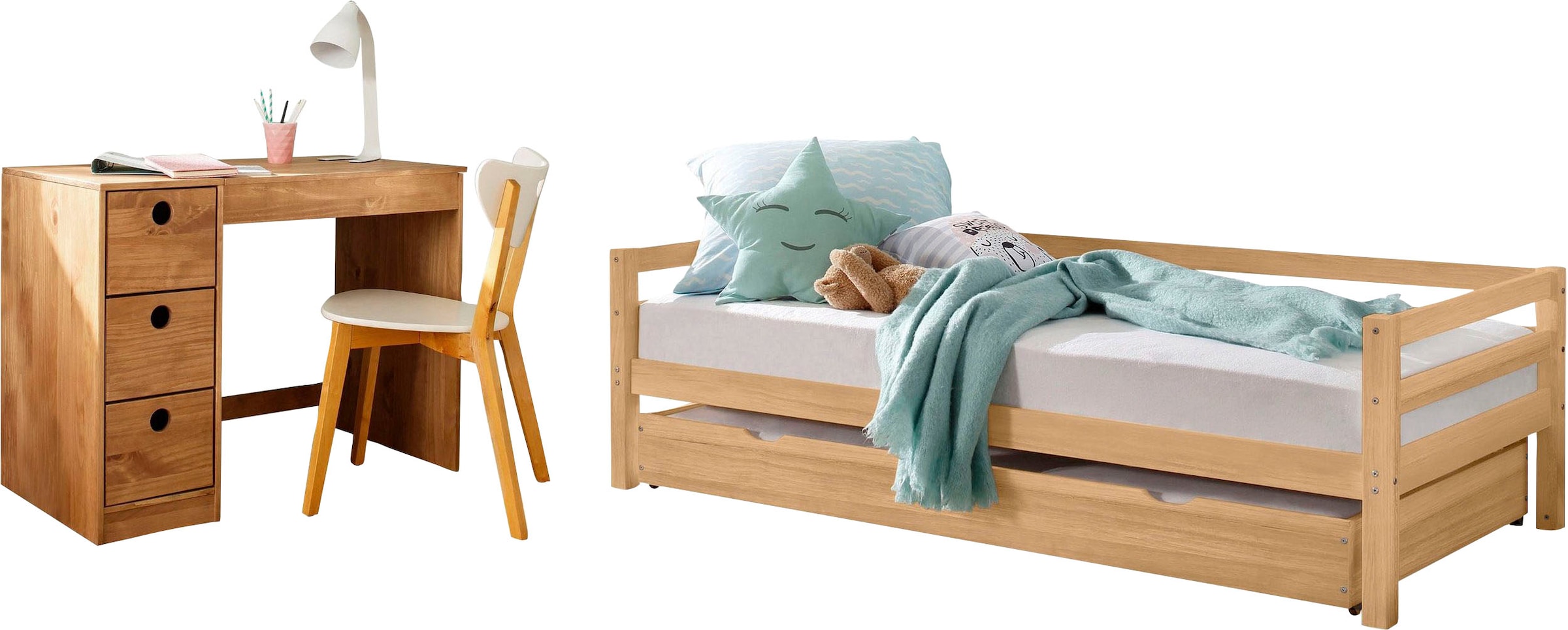 OTTO home "Alpi" Spar-Set, 2 Stk. tlg. Daybed mit 2. Liegefläche und Schreibtisch mit Stauraum, platzsparend