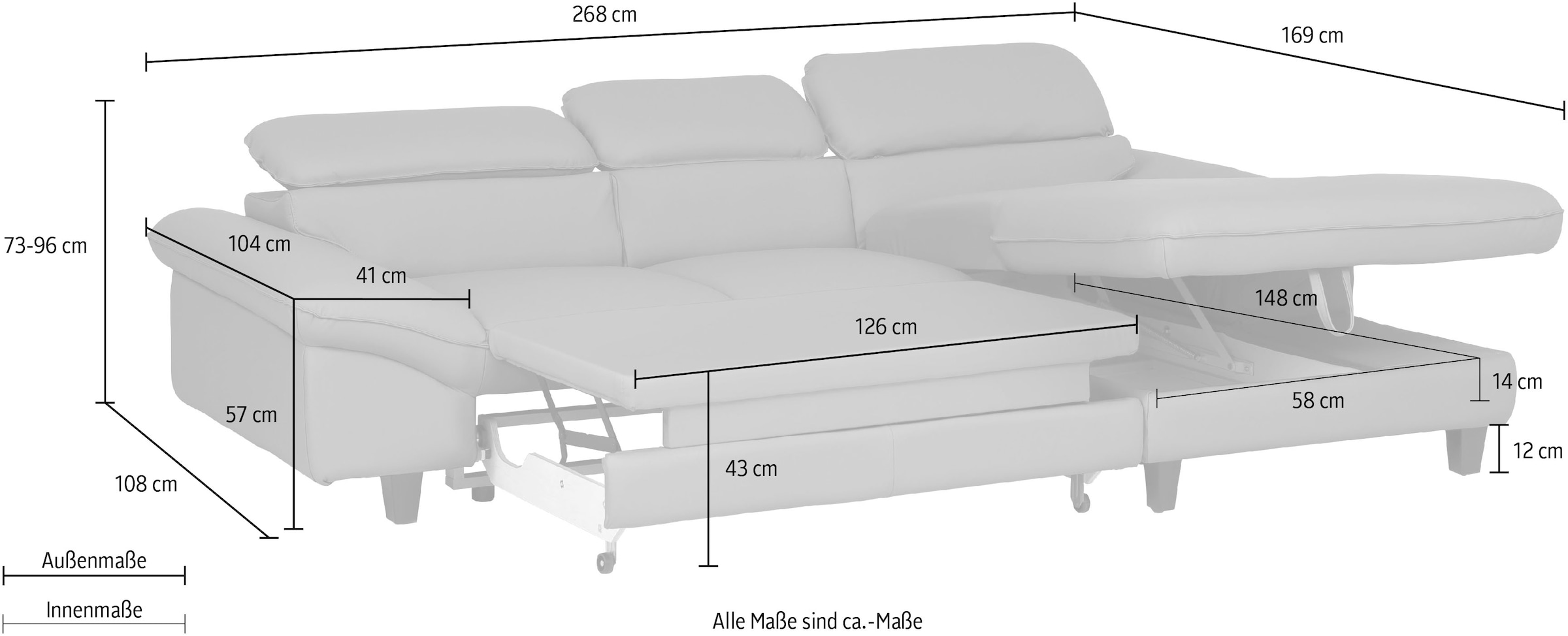 Home affaire Ecksofa »Pilot L-Form«, mit Kopfteilverstellung, wahlweise mit Bettfunktion & Bettkasten