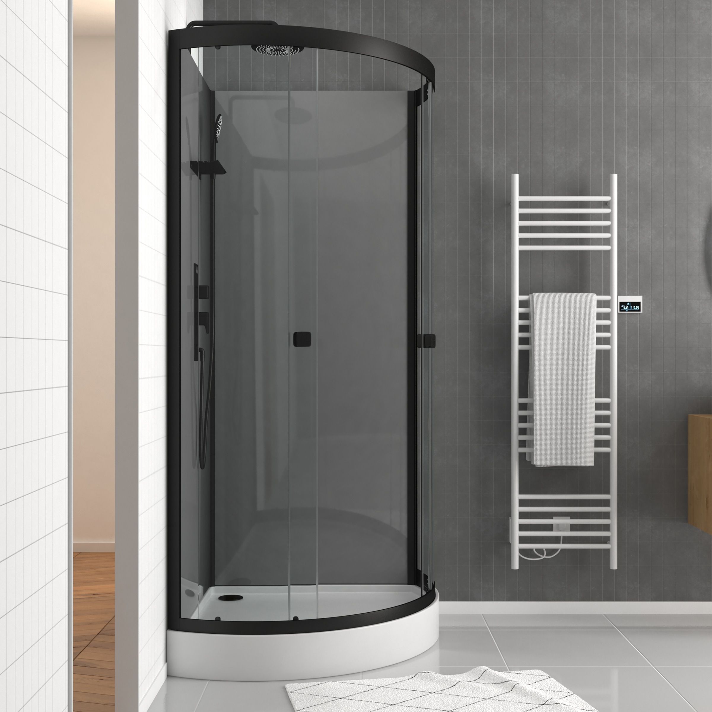 Thumbnail - Marwell Komplettdusche "Grey Style Round" Fertigdusche mit 5mm gehärtetem Glas