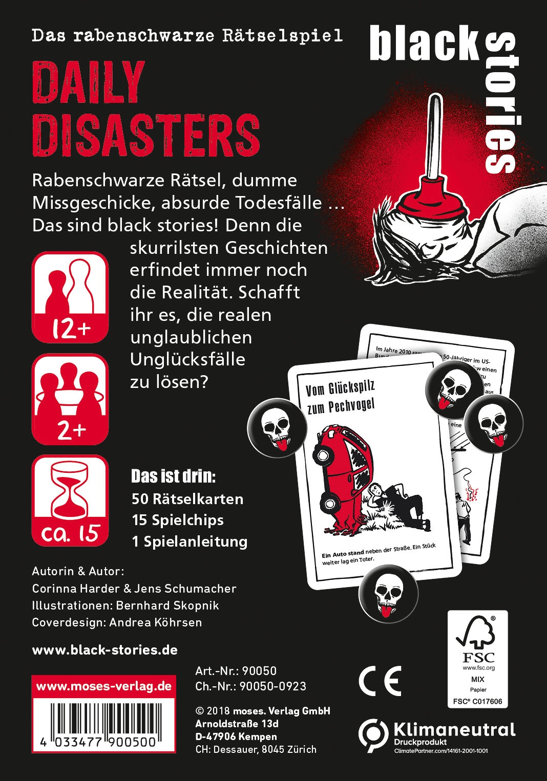moses. Spiel »Black Stories Daily Disasters«, Made in Europe