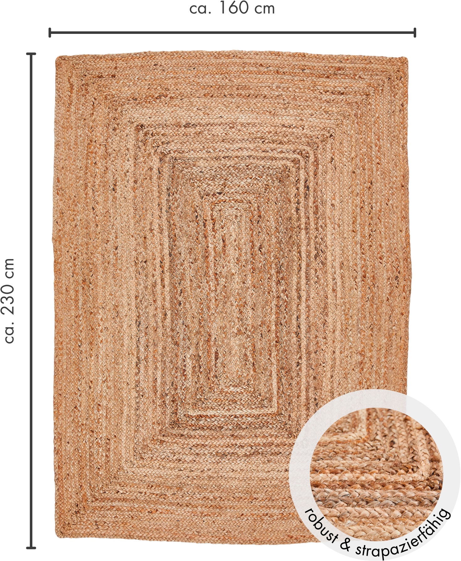 LUXOR living Teppich »Salo«, rechteckig, 6 mm Höhe, Juteteppich, handgeflochten, Flecht Design, 100% Naturfaser