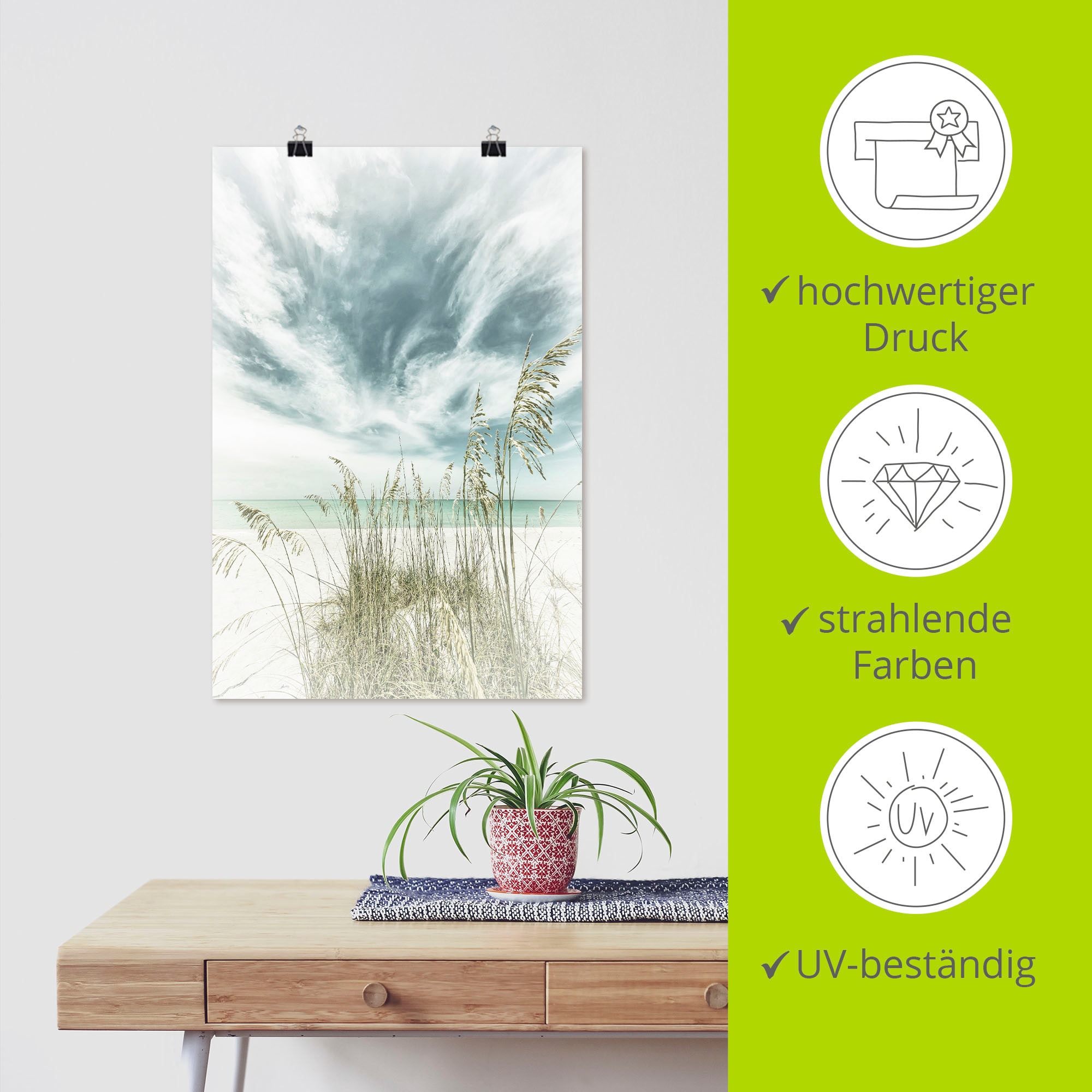 Artland Wandbild »Himmlische Stille am Strand Vintage«, Strandbilder, (1 St.), als Alubild, Outdoorbild, Leinwandbild, Poster, Wandaufkleber