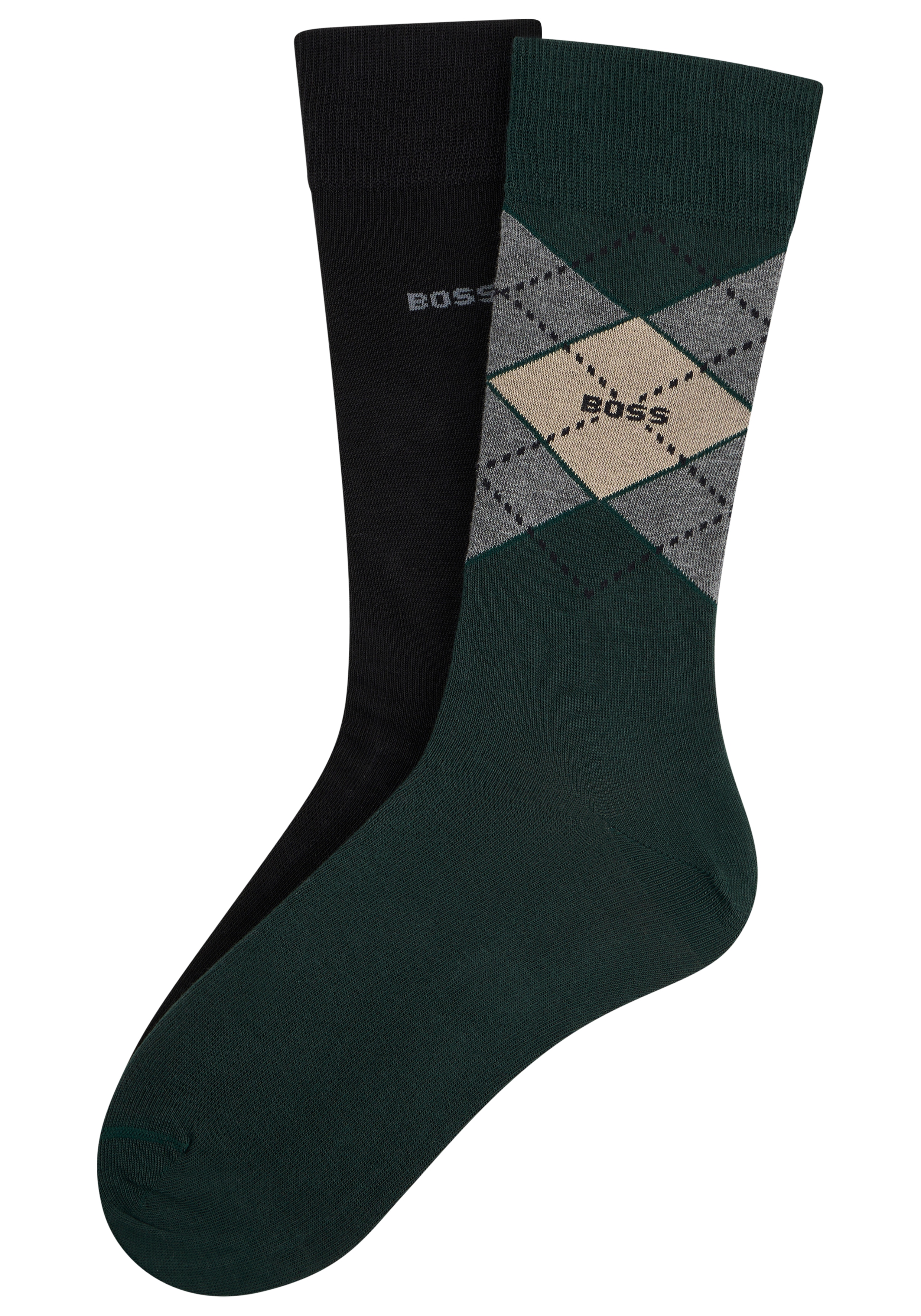 BOSS Socken "2P RS Argyle CC" Packung, 2 Paar tlg. mit BOSS Schriftzug