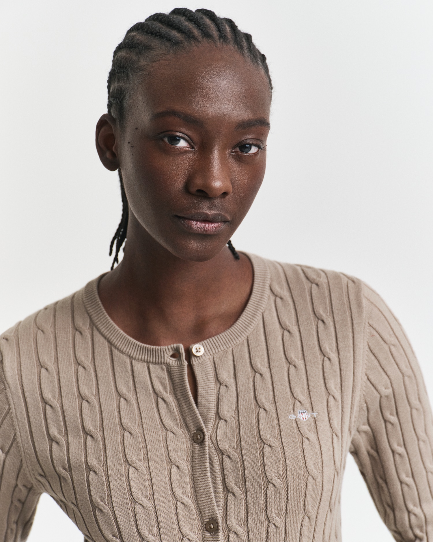 Gant Cardigan »STRETCH COTTON CABLE«, Zopfmuster, Slim Fit, Rundhals