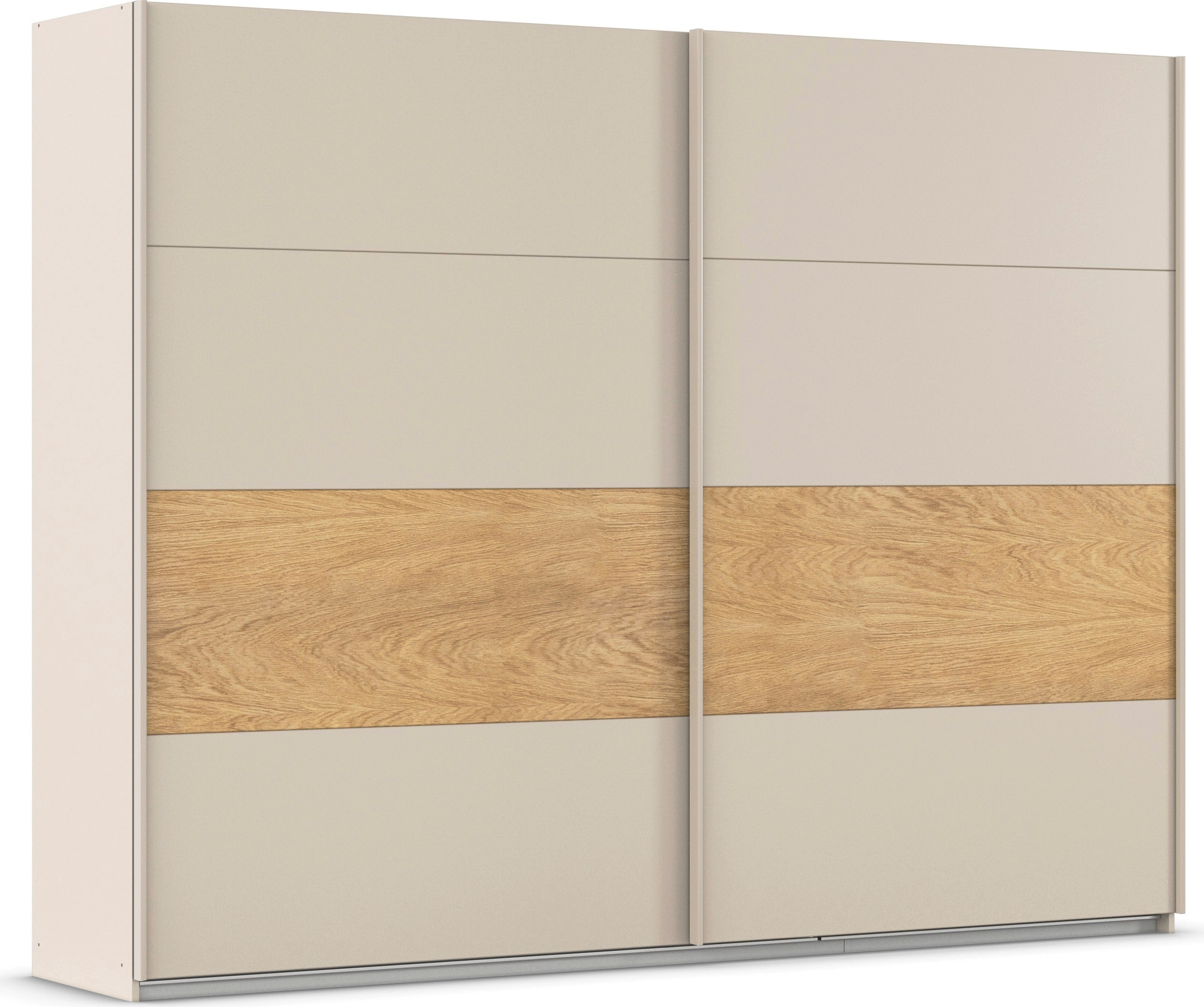 rauch Schwebetürenschrank "Kleiderschrank Schrank Garderobe Schlafzimmerschrank MALVA" Bauchbinde abgesetzt in gebürstetem Eiche Furnier MADE IN GERMANY