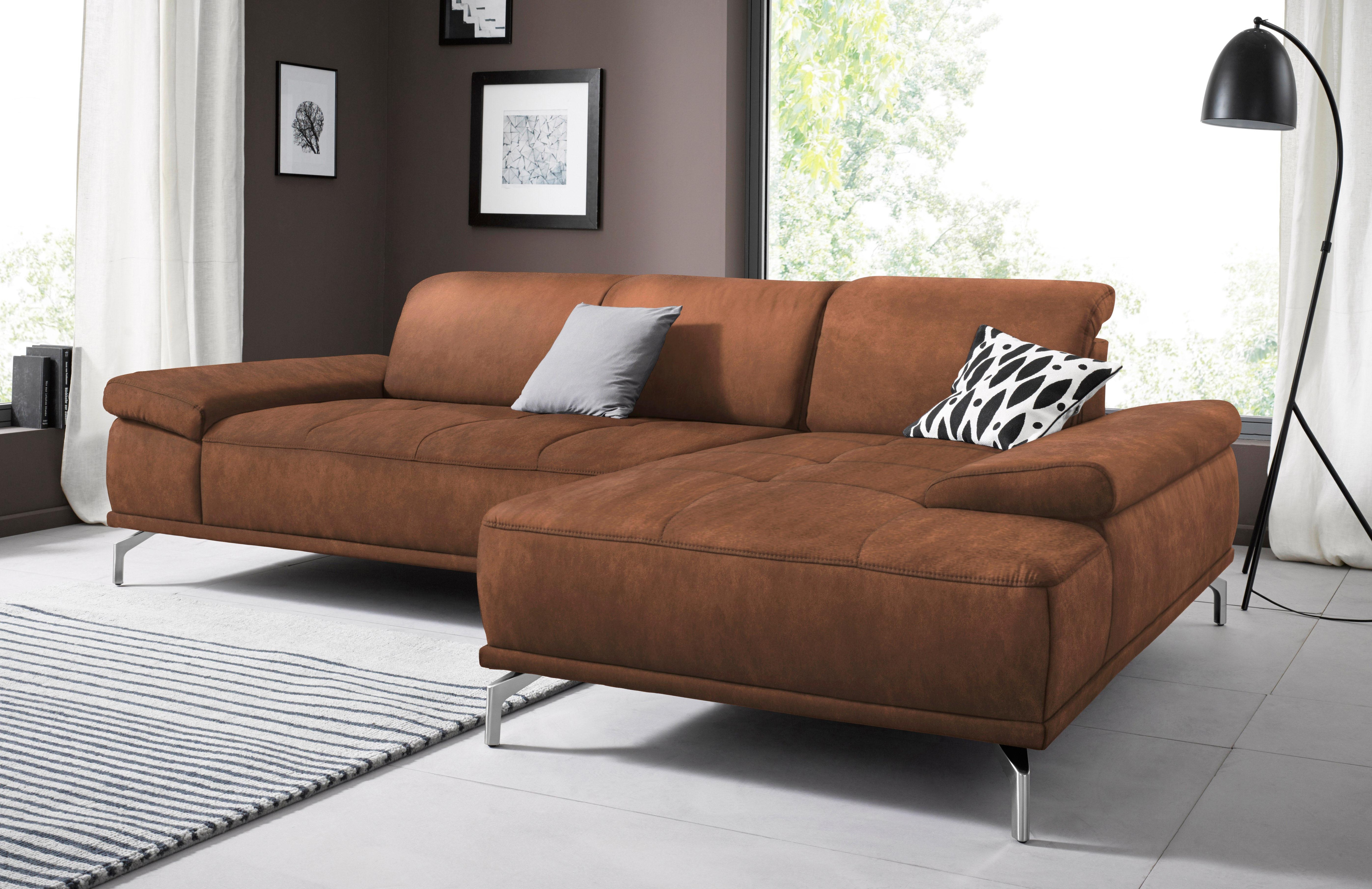 OTTO home Ecksofa "Caluna, L-Form, B:280cm, Federkern, in Stoff und Leder" Inkl.Sitztiefenverstellung, wahlweise mit Kopf- und Armteilverstellung