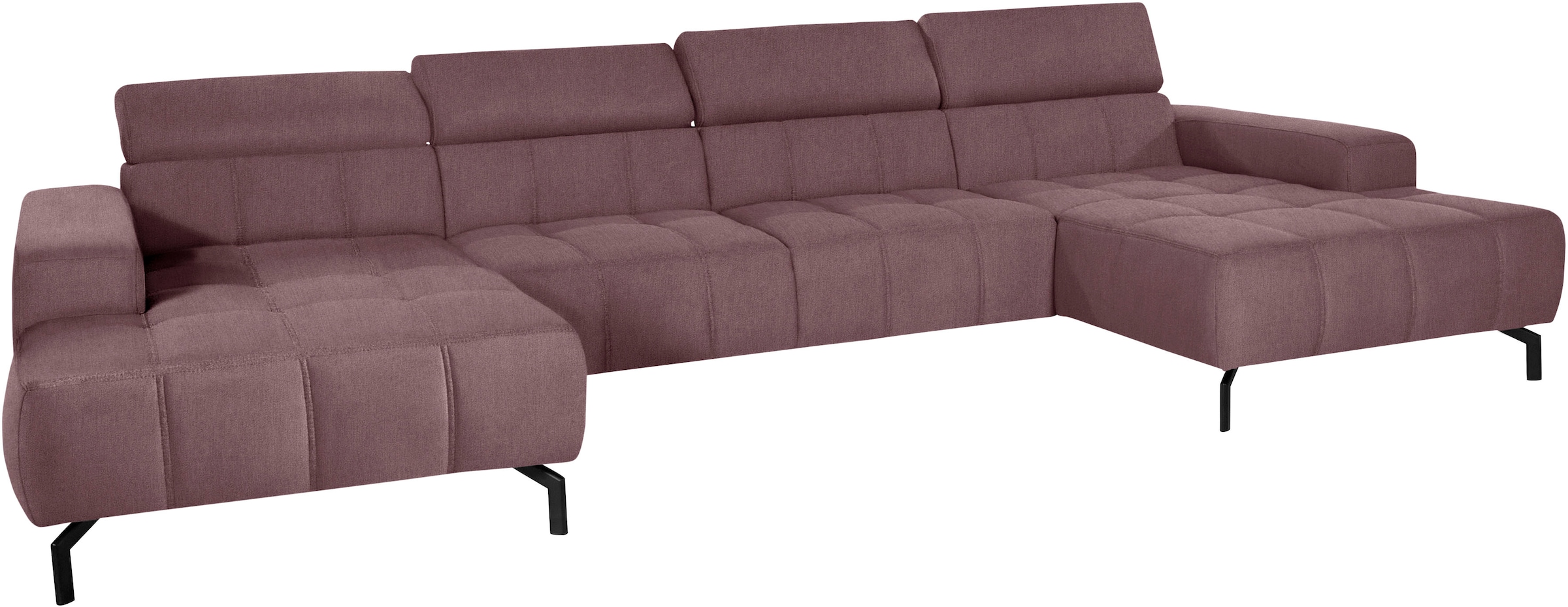 DOMO collection Wohnlandschaft »Cunelli tolle Sitznähte als Designelement, fester Sitzkomfort, U-Form«, wahlweise mit Kopfteilverstellung, bodenfrei