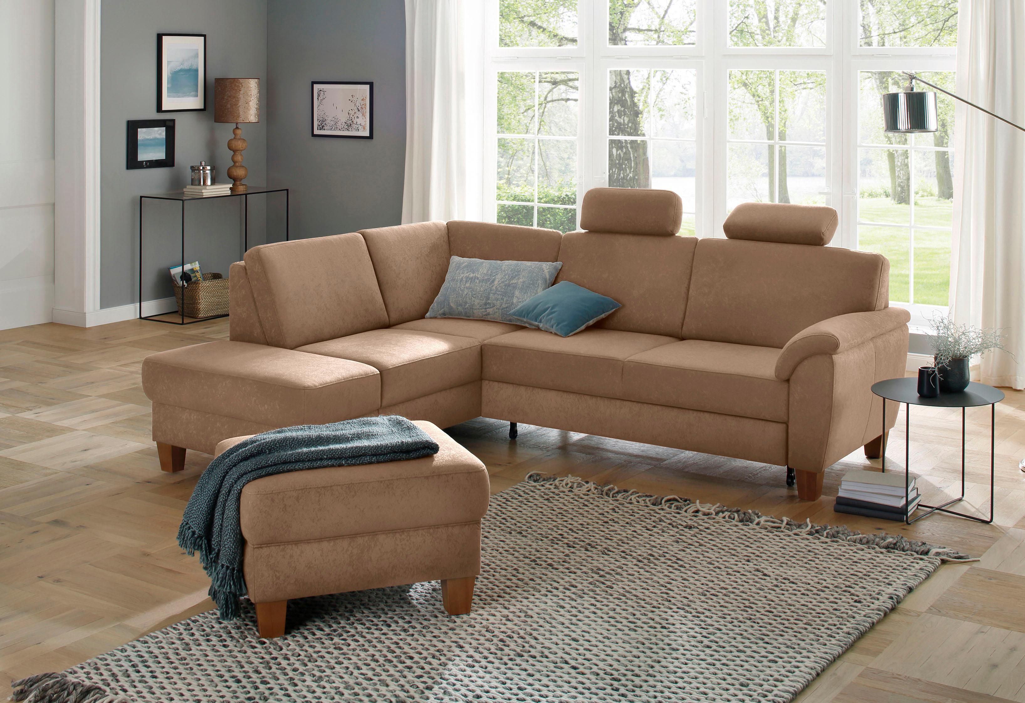 OTTO home Ecksofa "Alta L-Form" mit Federkern und Kontrastnaht, Füße Buche eichefarben