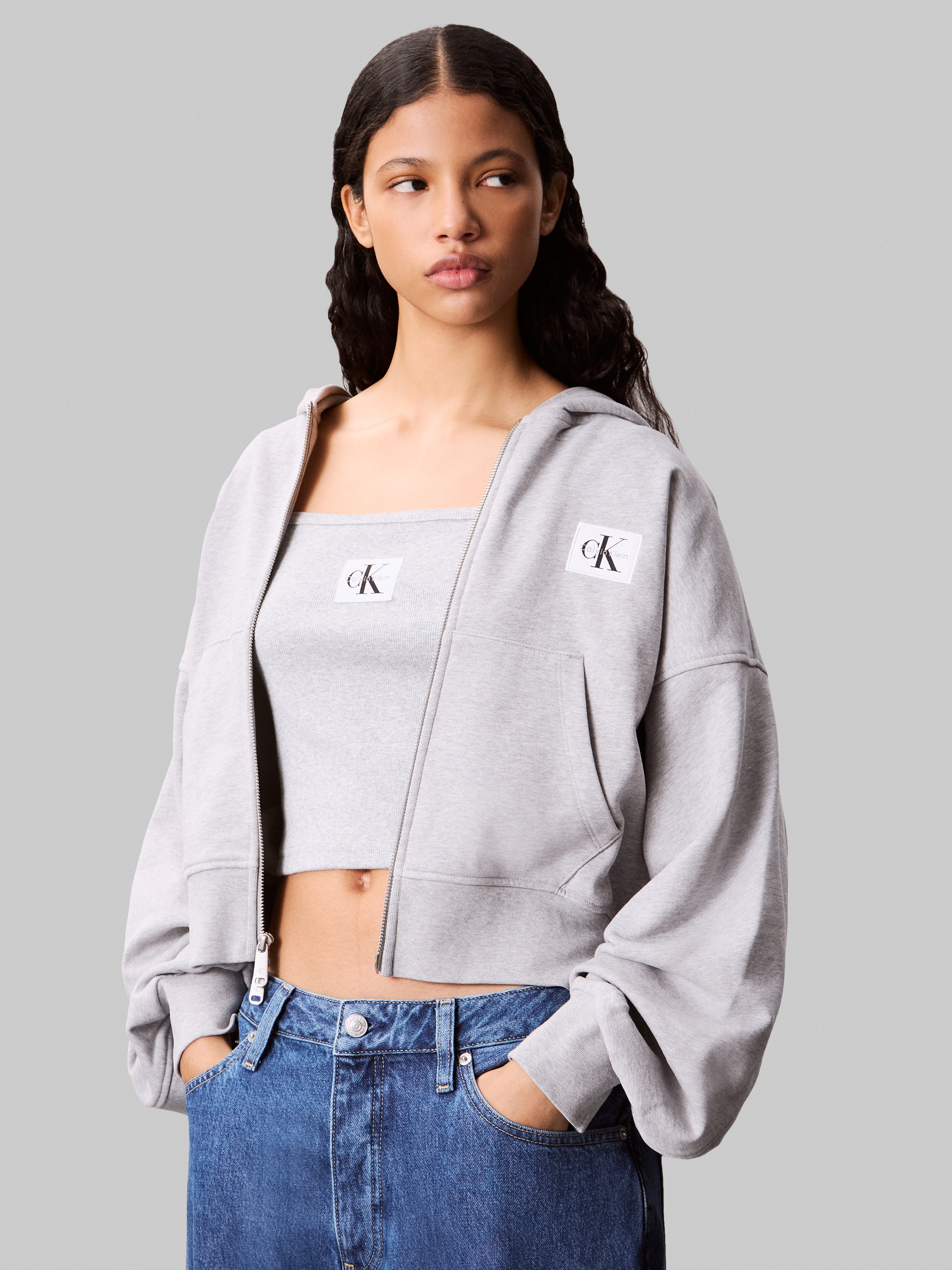 Calvin Klein Jeans Sweatjacke "A- FRNCH TRRY BDG LG" Oversized Fit, mit Kapuze, reine Baumwolle