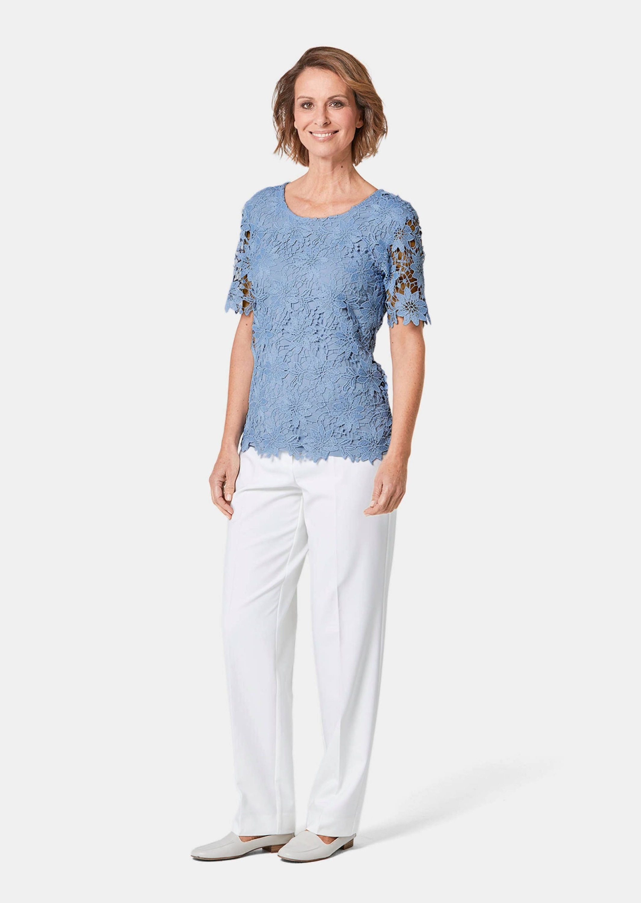 GOLDNER Kurzarmbluse »Kurzgröße Festliche Bluse aus edler Spitze«