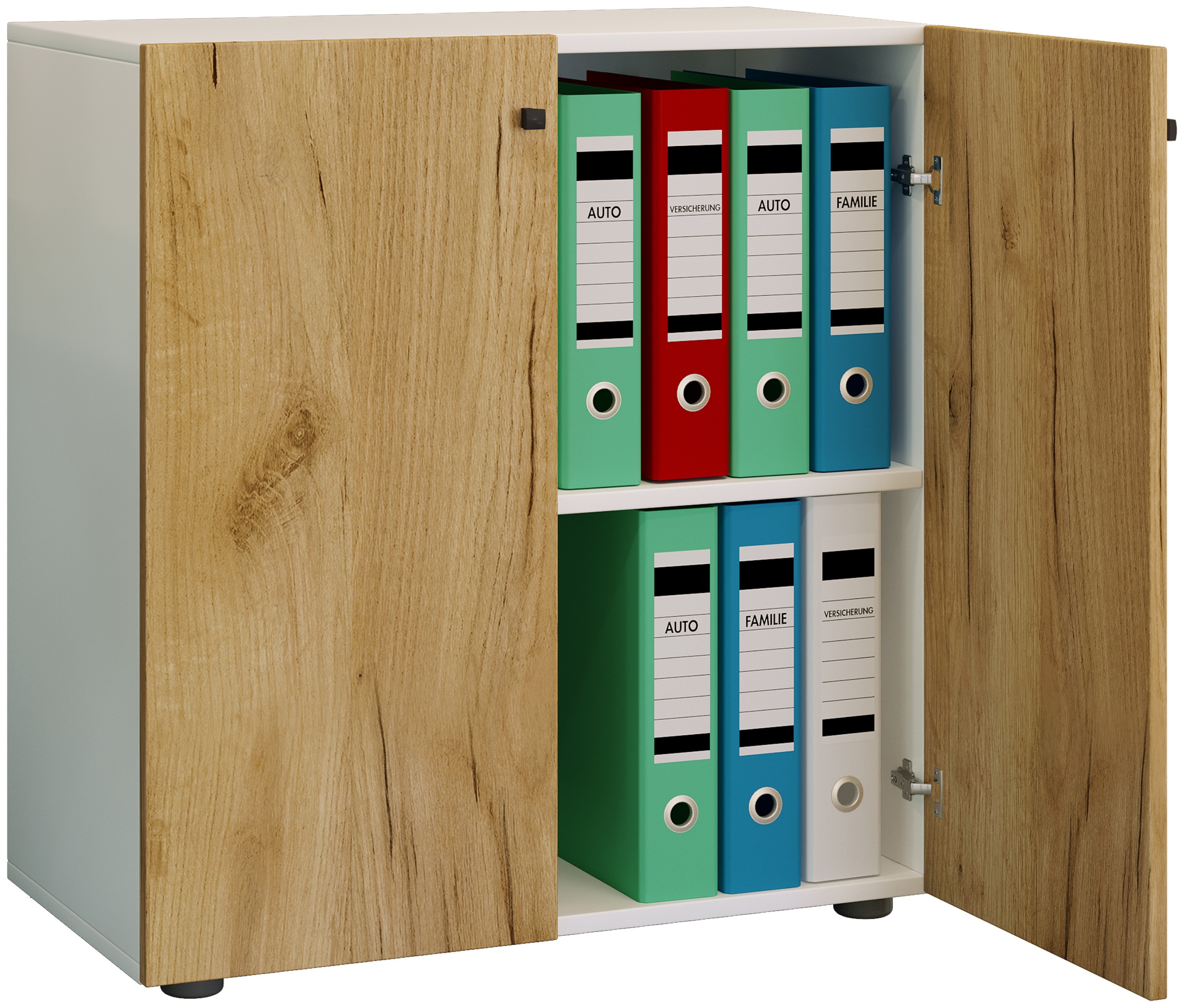 Aktenschrank VCM, B:70cm T:40cmweiß, honig, eiche, Obermaterial: 100% Holz Wood., Büro, Schränke, "Büroschrank Bücher Ordner Aktenschrank Lona 2fach"