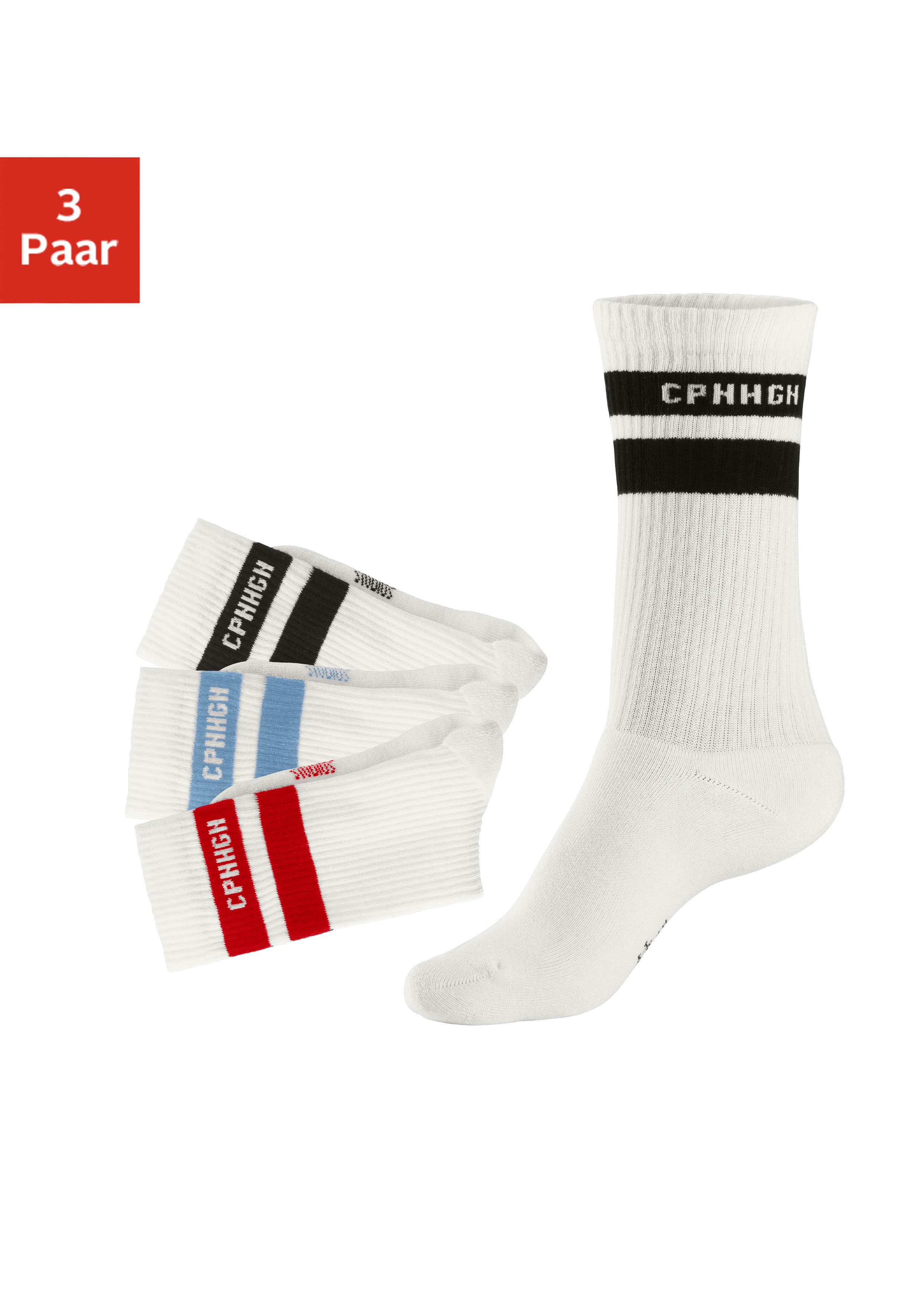 Copenhagen Studios Tennissocken Packung, 3 Paar tlg. mit Streifendesign und Vollfrottee