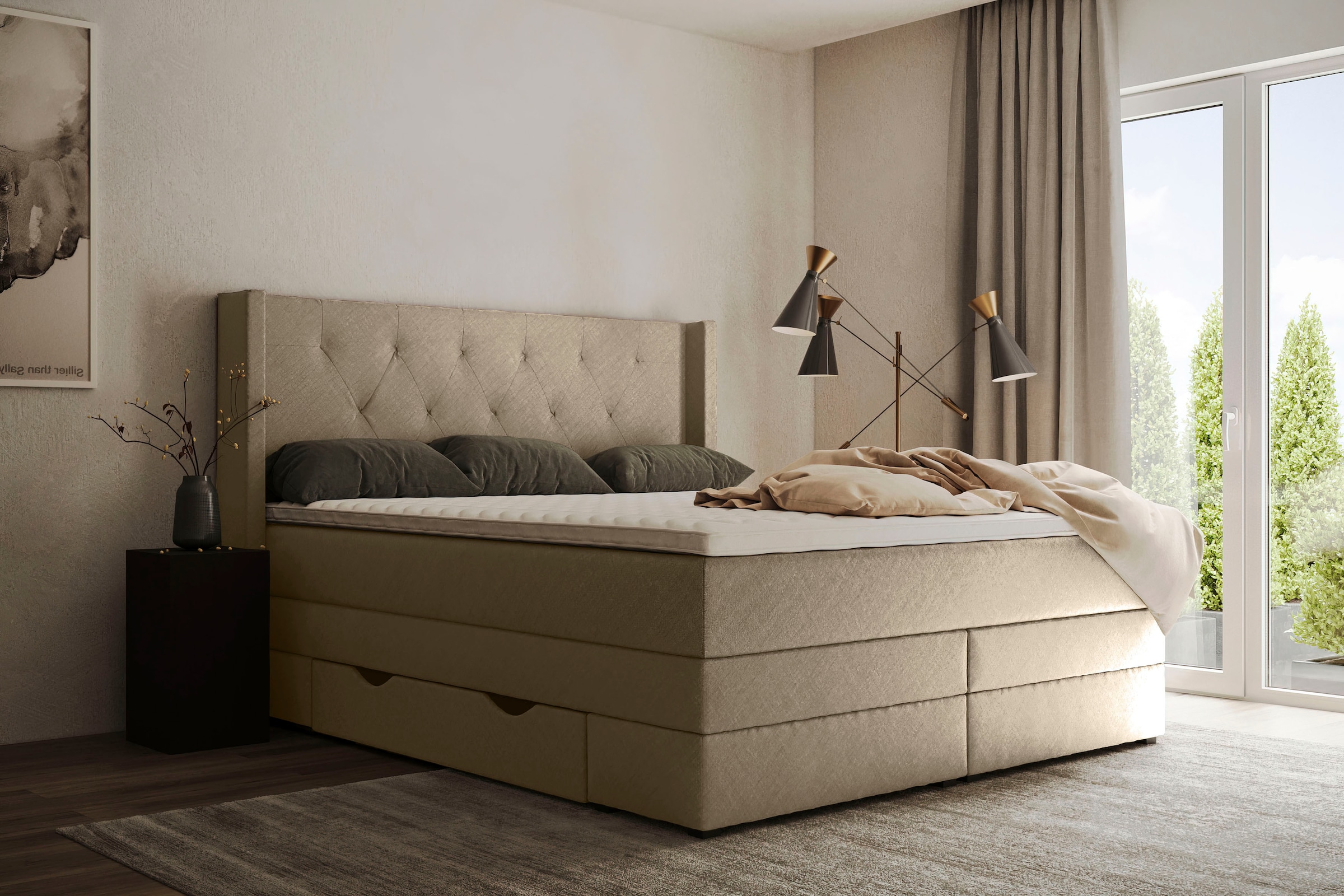 Boxspringbett »Elegance«, mit schöner Knopfheftung, in den Härtegraden H2 & H3, inkl....