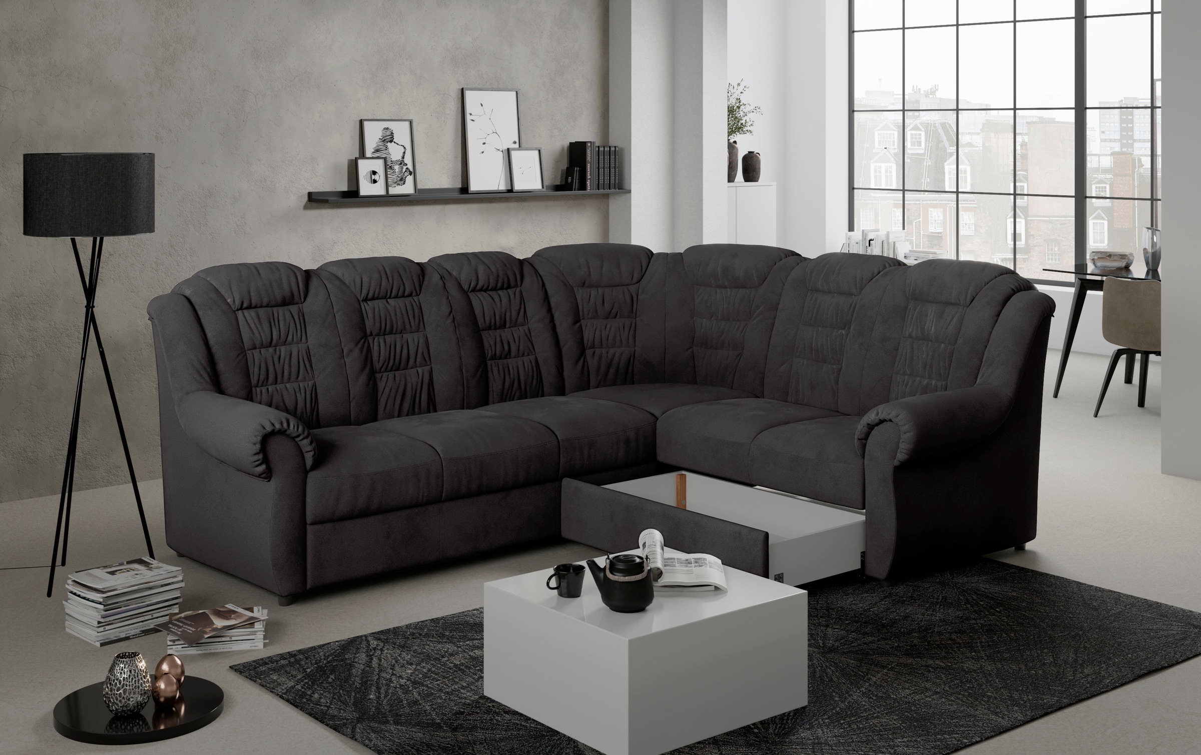 Home affaire Ecksofa »Boston L-Form«, mit hoher Rückenlehne, wahlweise mit Bettfunktion & Stauraum