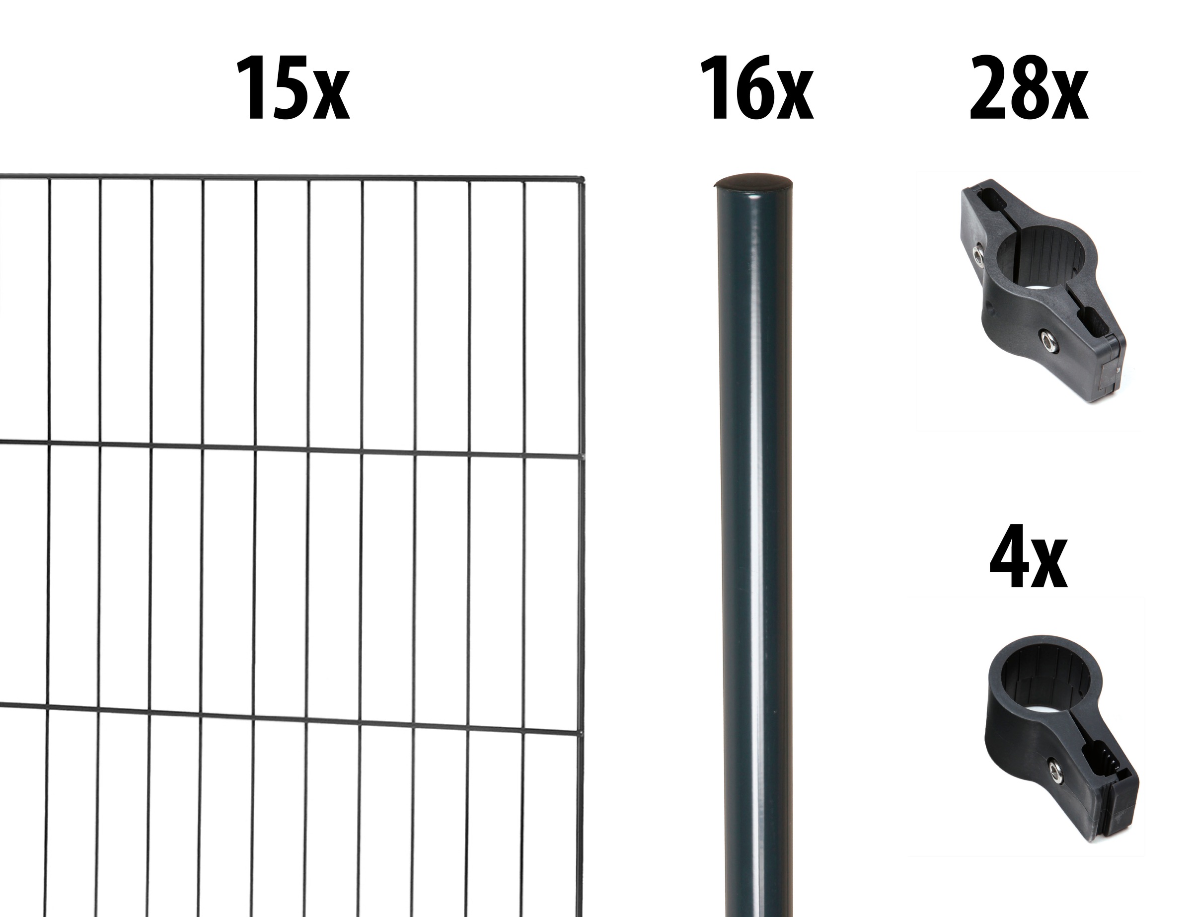 GARDEN N MORE Einstabmattenzaun "mit Rundpfosten", 15 Elemente für 30 m, LxH: 200 x 75 cm, mit 16 Pfosten