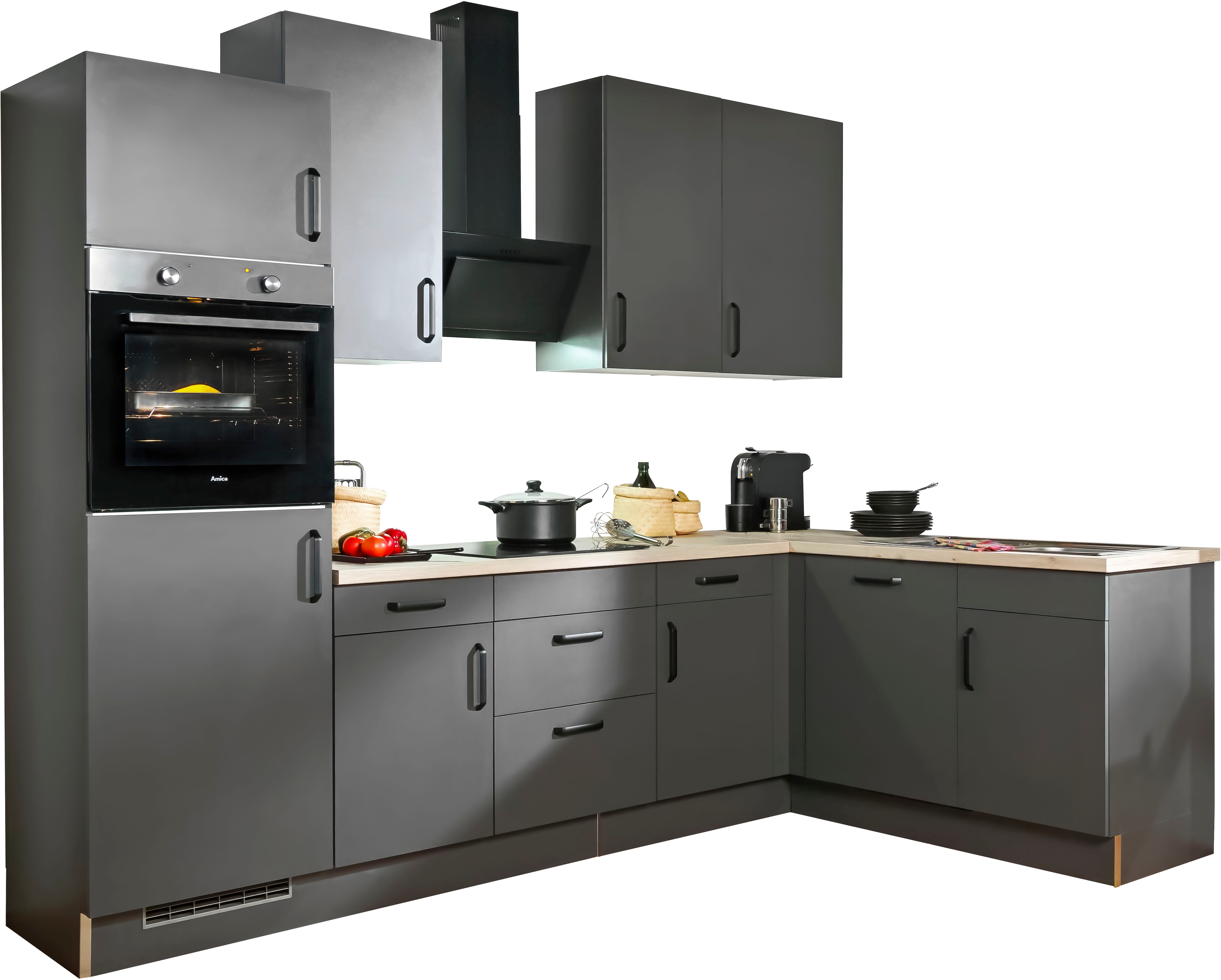 wiho Küchen 1100000002199 ""Simi", mit verstellbaren Füßen, wahlweise mit E-Geräten" Soft-Close-Funktion in Schubkästen & Auszügen, Stellbreite 285/175 cm