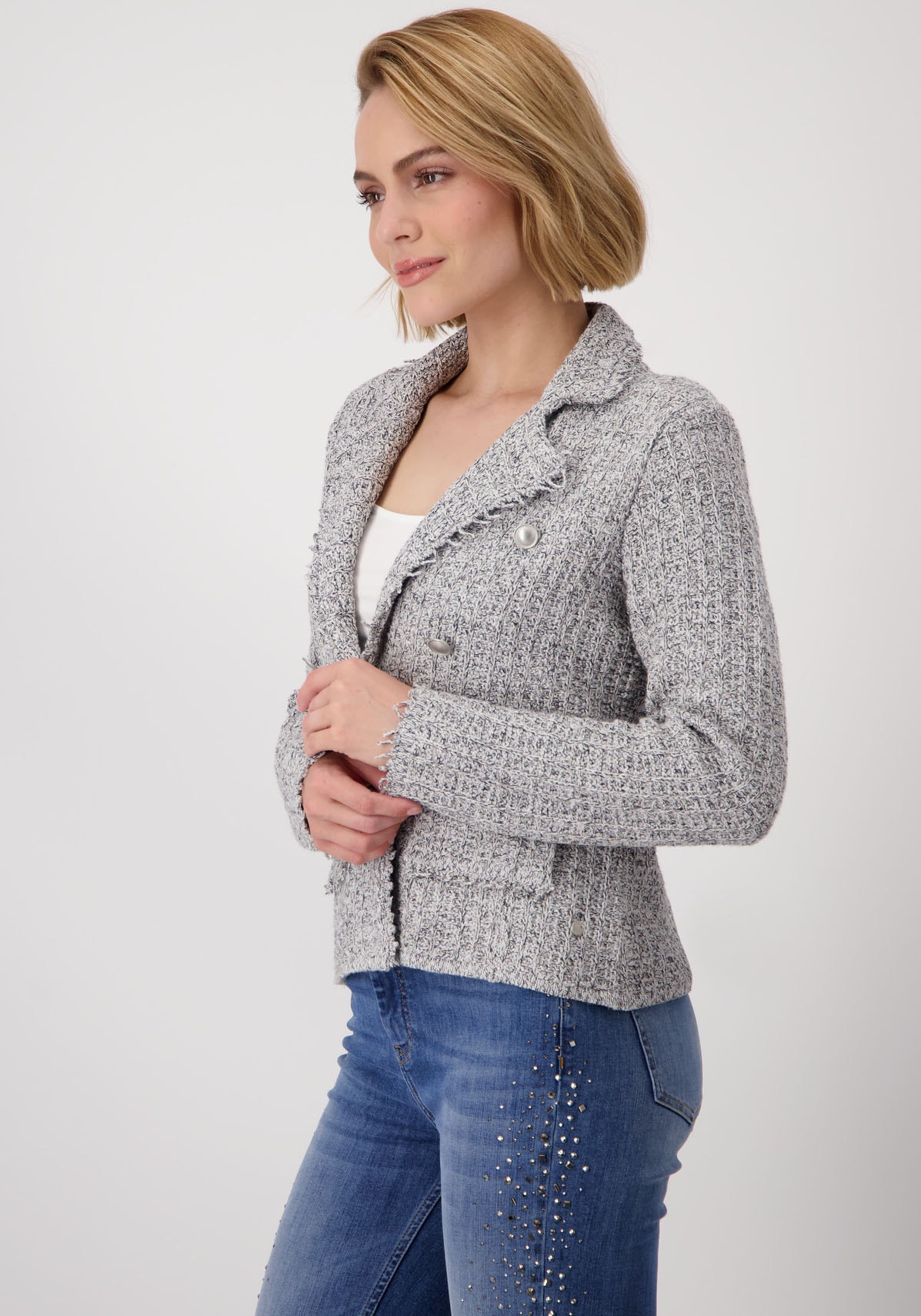 Monari Kurzblazer "Jacke Strickblazer Tweed", mit glitzerndem Lurex günstig online kaufen