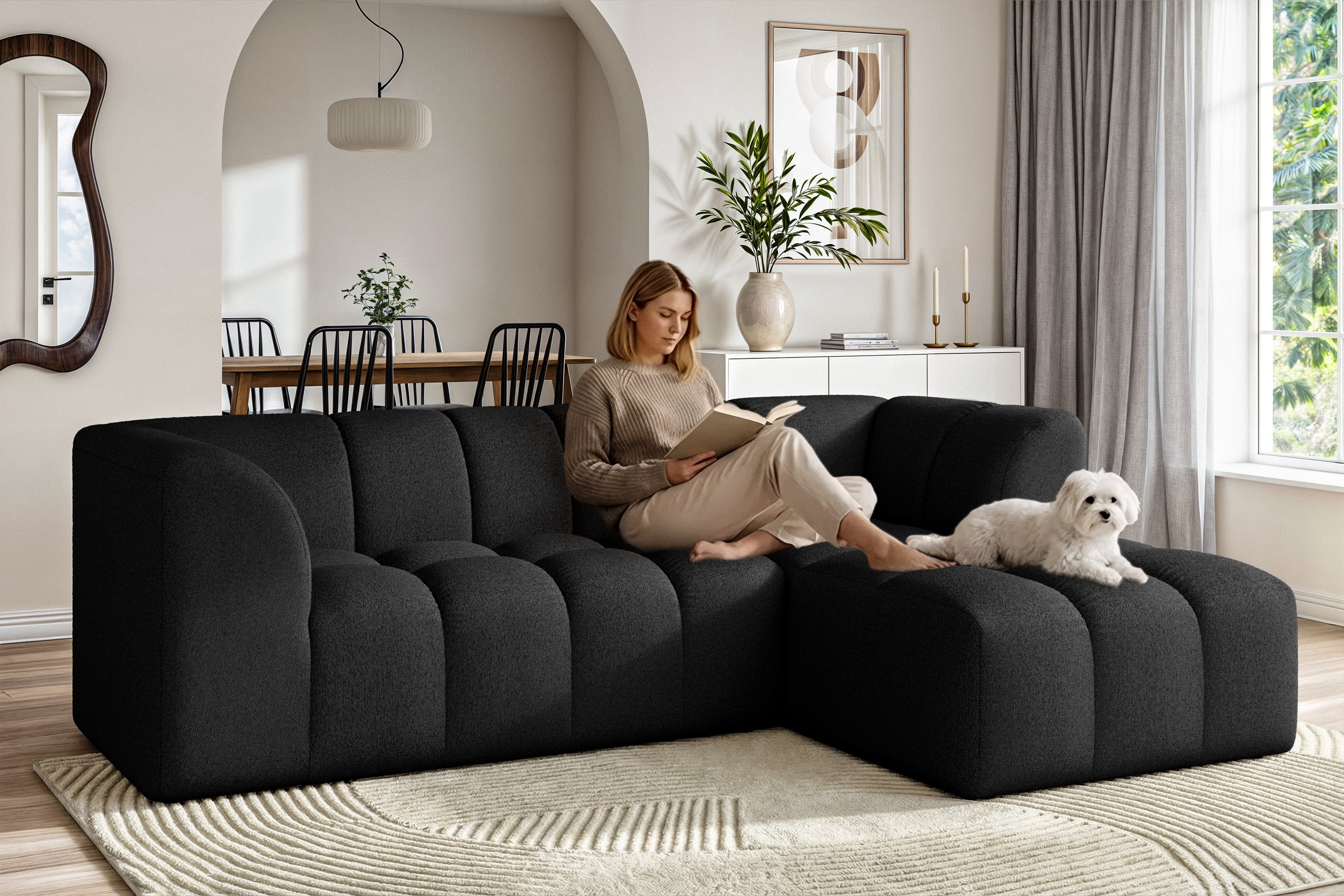 OTTO home Ecksofa "TUURE L-Form, Verlässliche Qualität, moderne Steppung, Breite 255cm" Bubble Optik, moderne Steppung, hoher Sitzkomfort, Wellenunterfederung