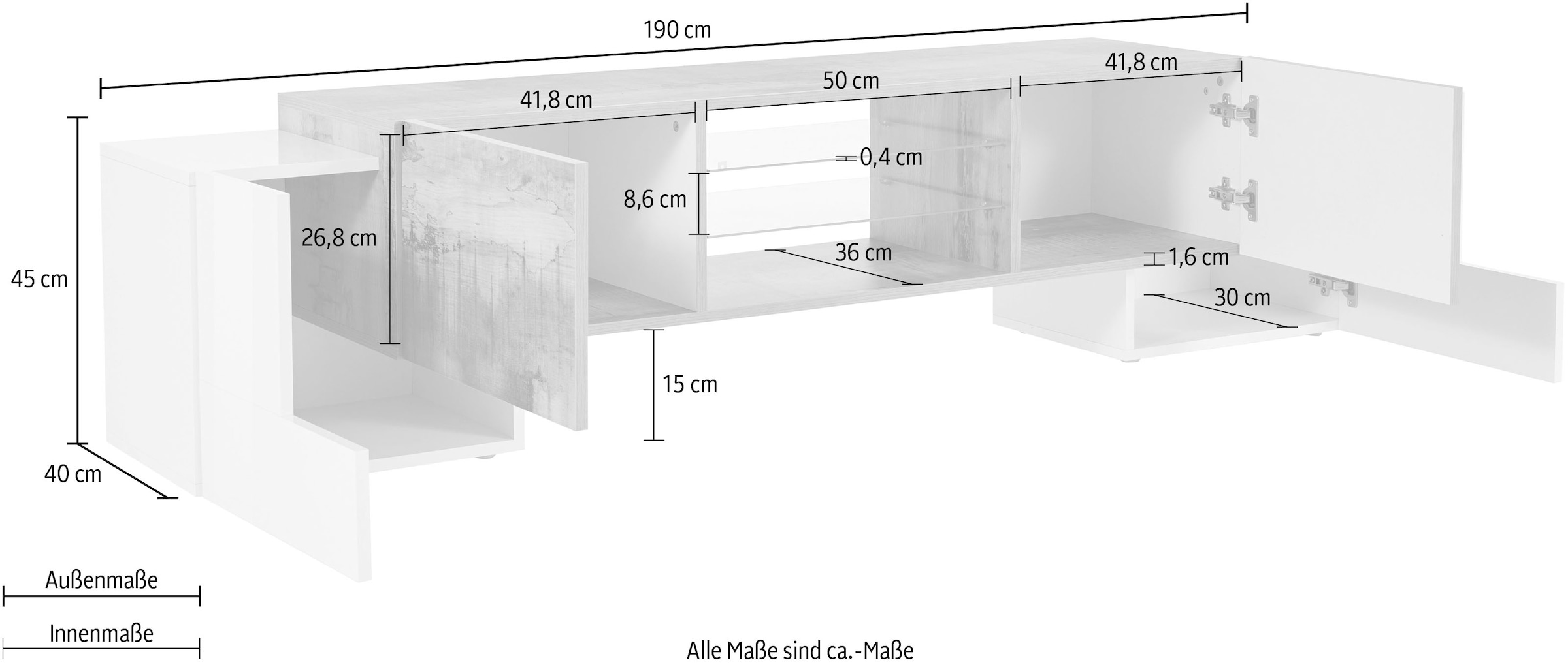 INOSIGN Lowboard »Pillon«, Breite 190 cm