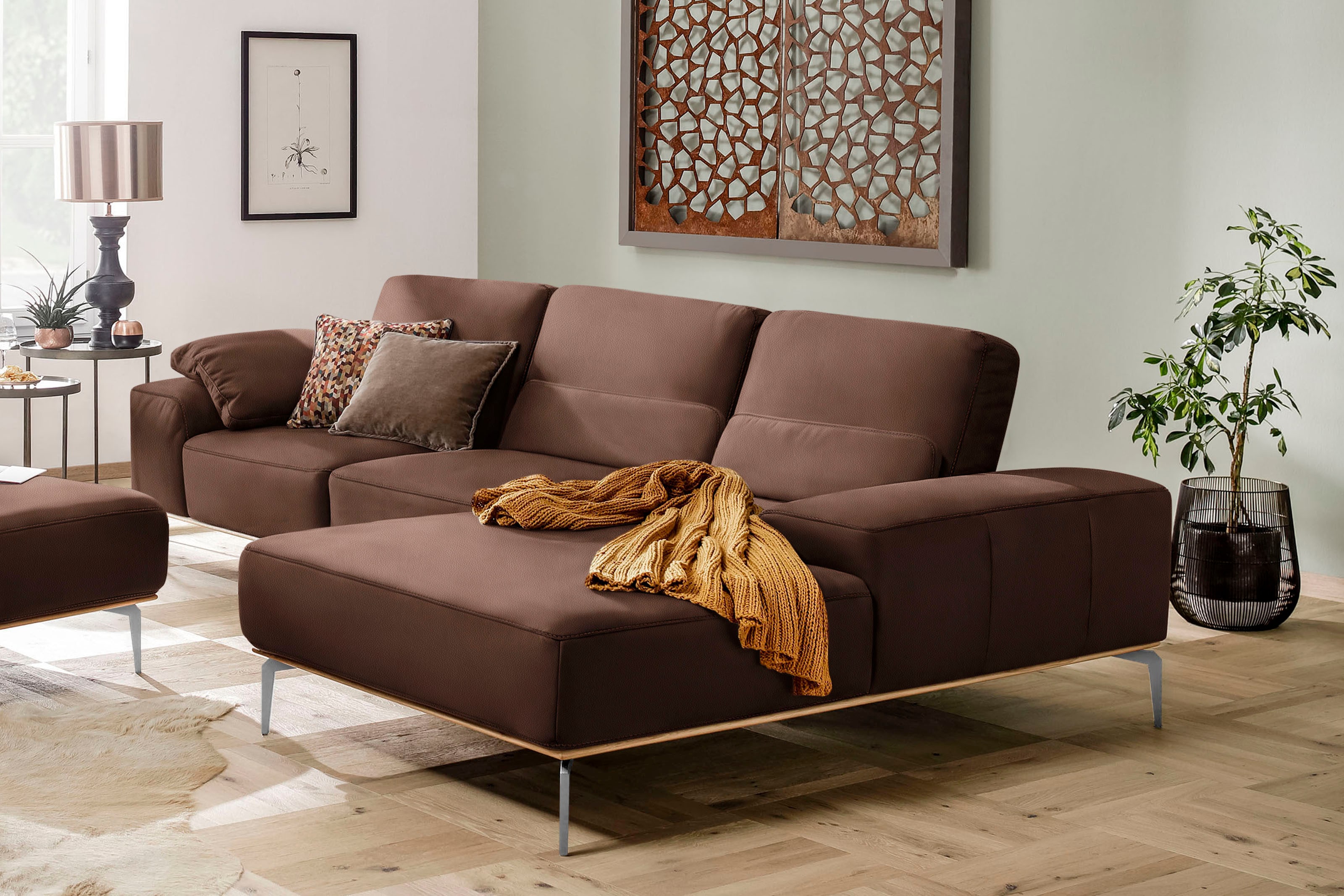 W.SCHILLIG Ecksofa "run, Designsofa mit tollem Sitzkomfort, bequem, L-Form" mit elegantem Holzsockel, Füße in Chrom glänzend, Breite 319 cm