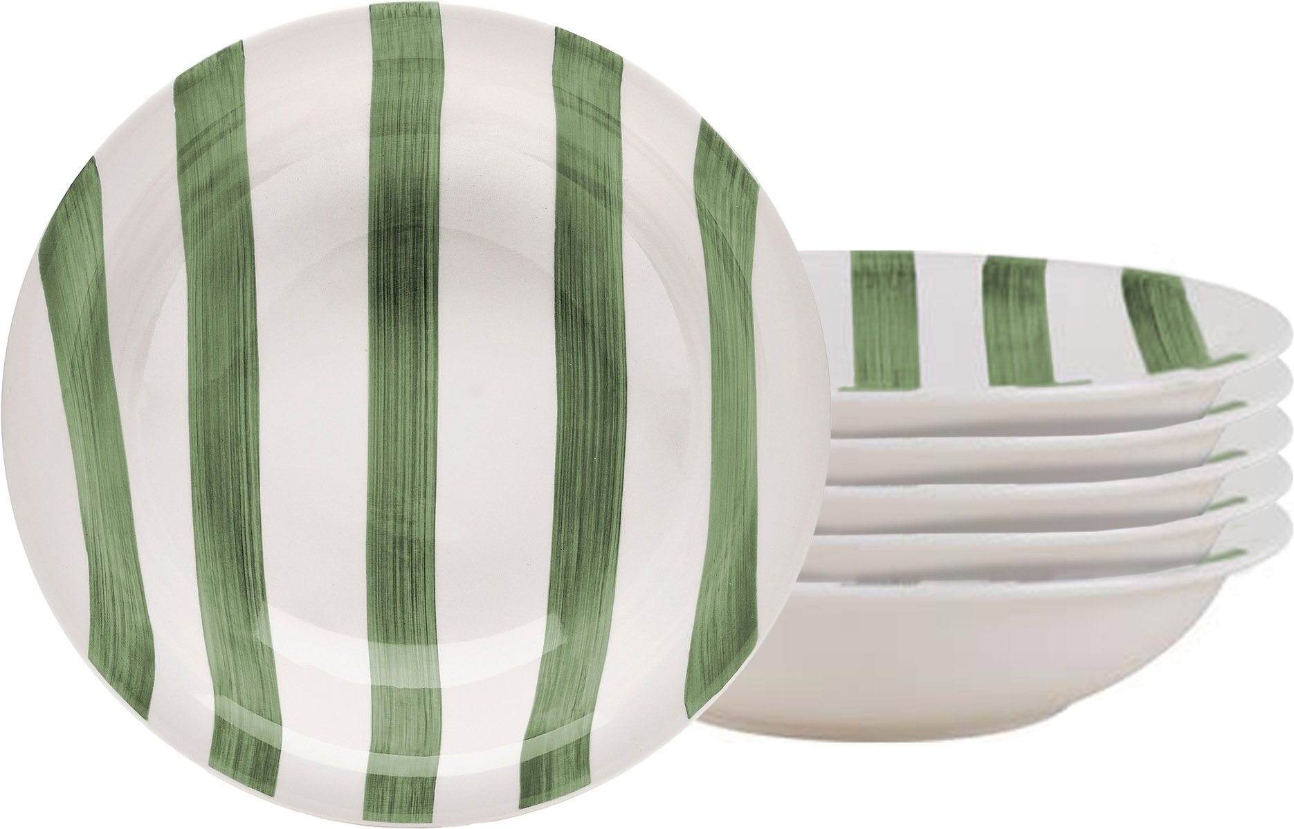 van Well Suppenteller "Mallorca, Teller 21 cm, 6 Stück" Teller Set, Keramik, Streifenoptik, spülmaschinen-/mikrowellengeeignet