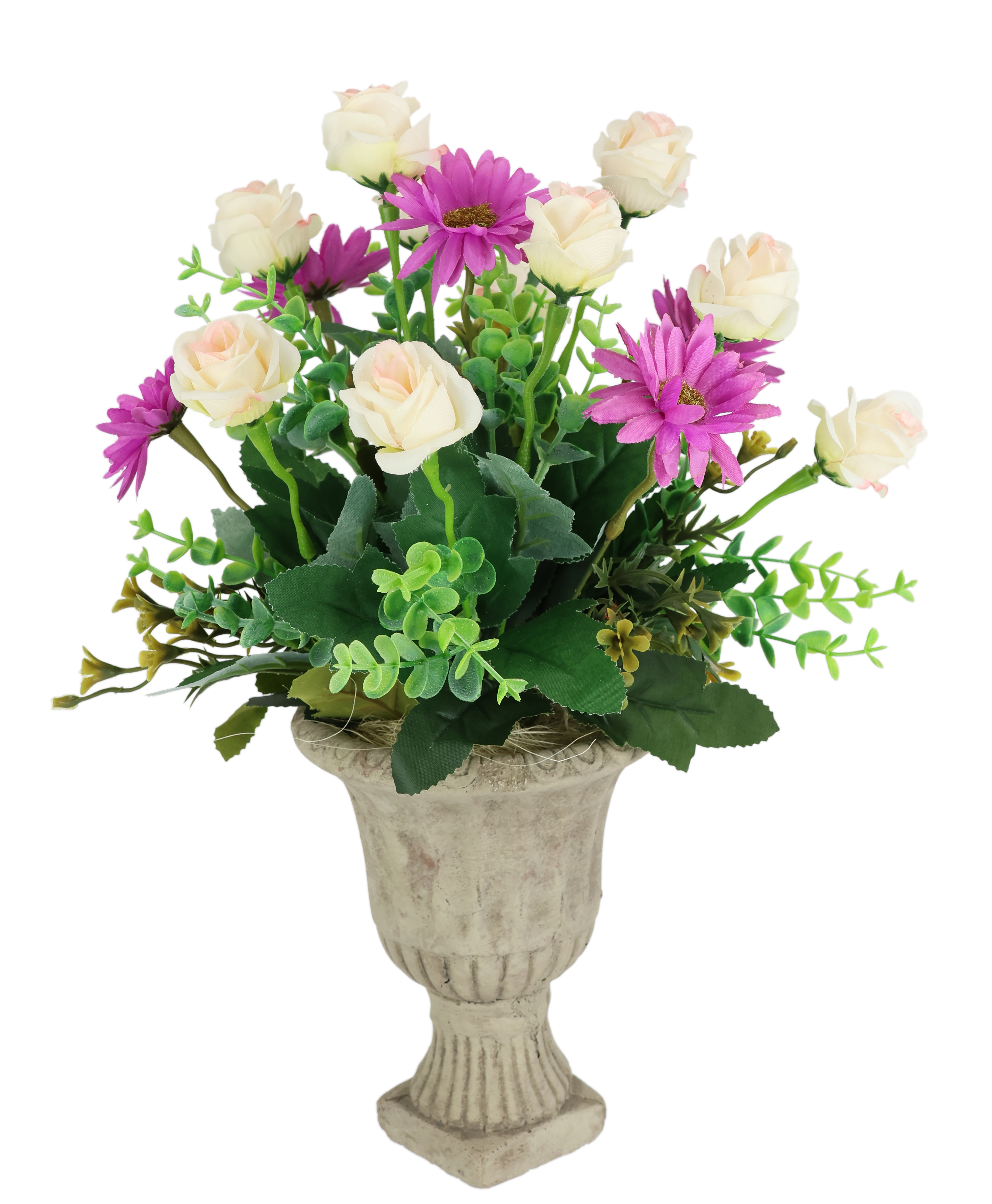 I.GE.A. "Wildrosen im Pokal 37cm Deko Rosen Kunstrosen Kunstpflanze" Blume Blumendeko Grabschmuck Künstlich Hochzeitsdeko Deko Seidenblumen