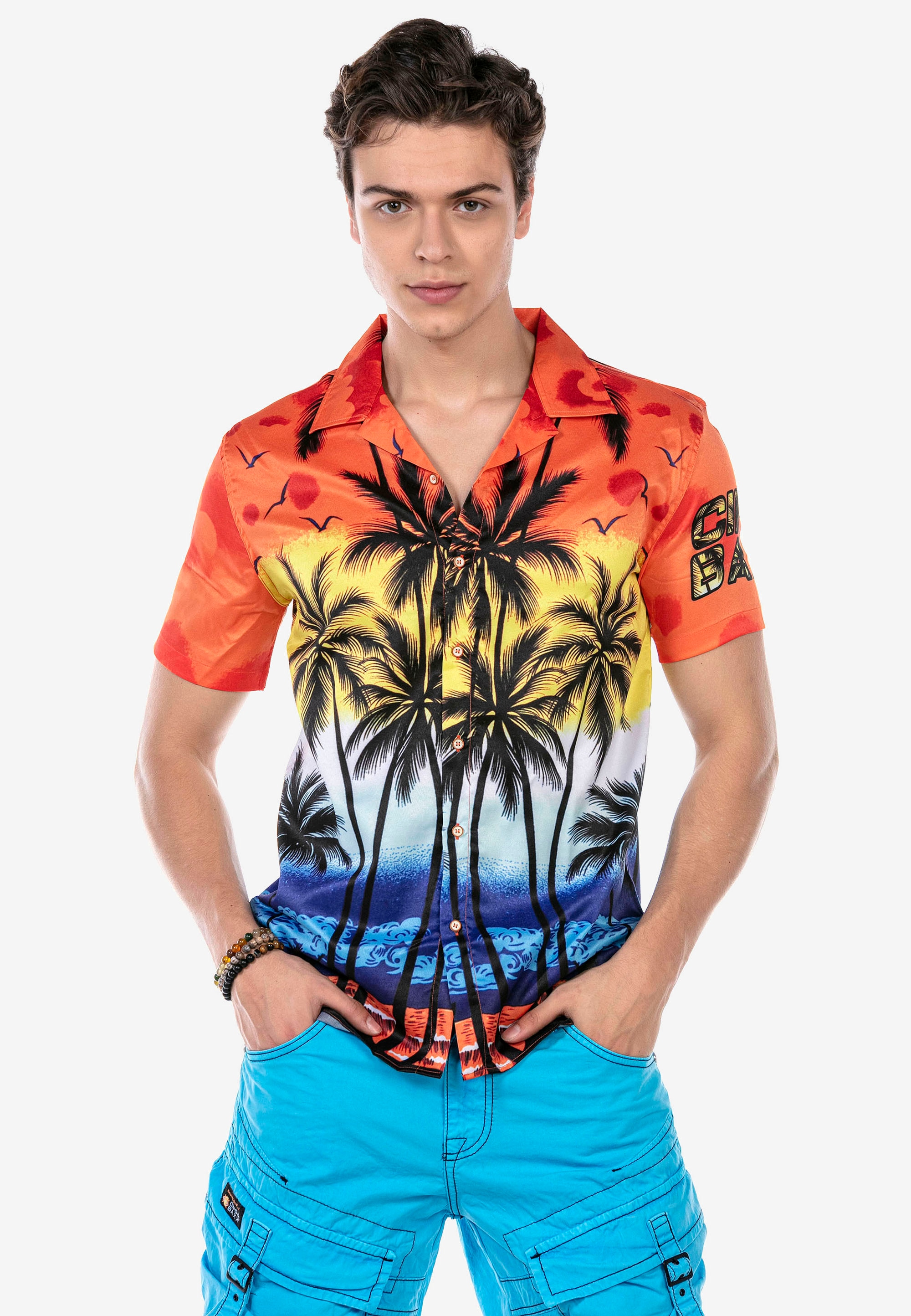 Kurzarmhemd, mit großem Hawai-Print