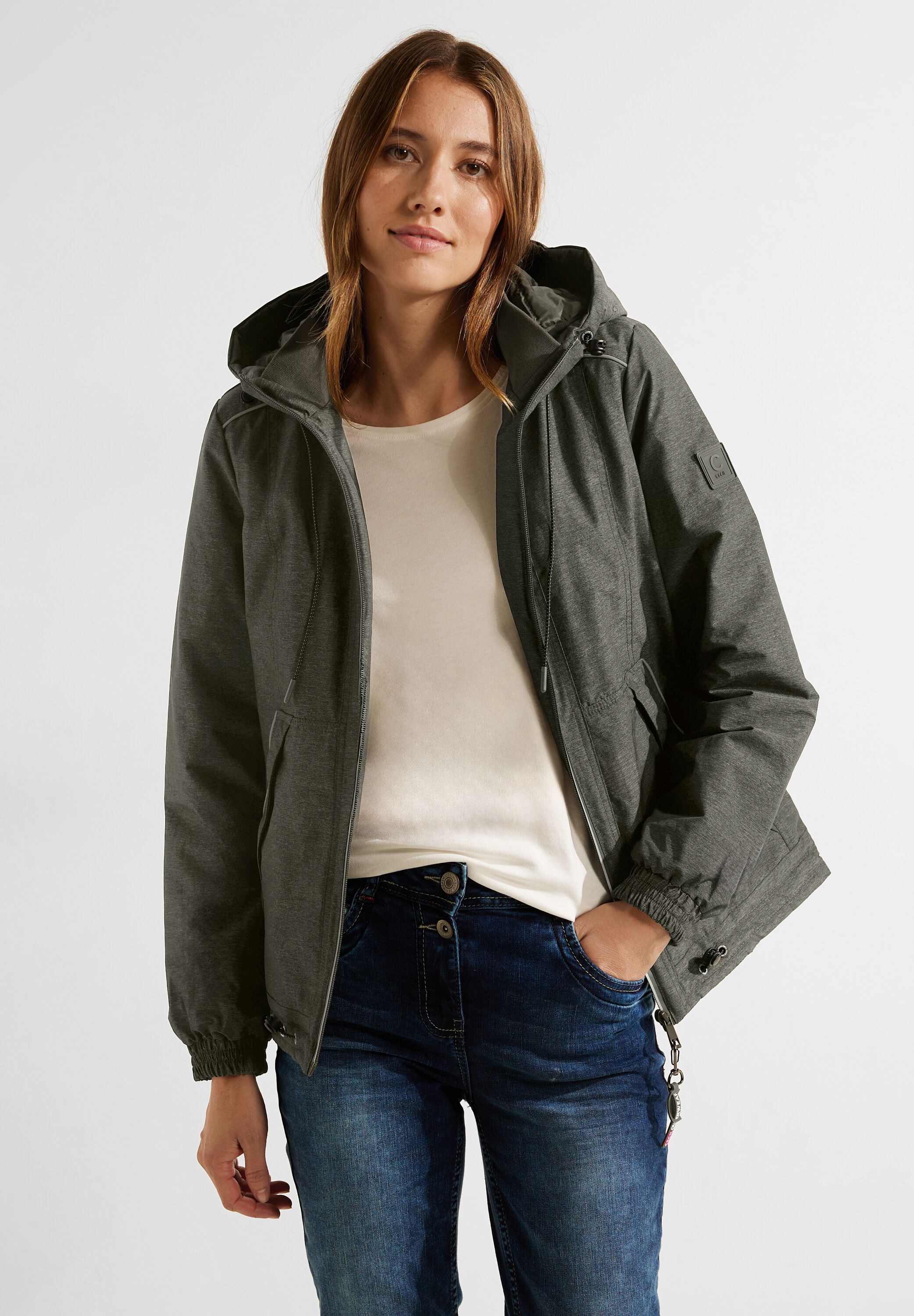 Windbreaker, mit Kapuze, in Melange Optik