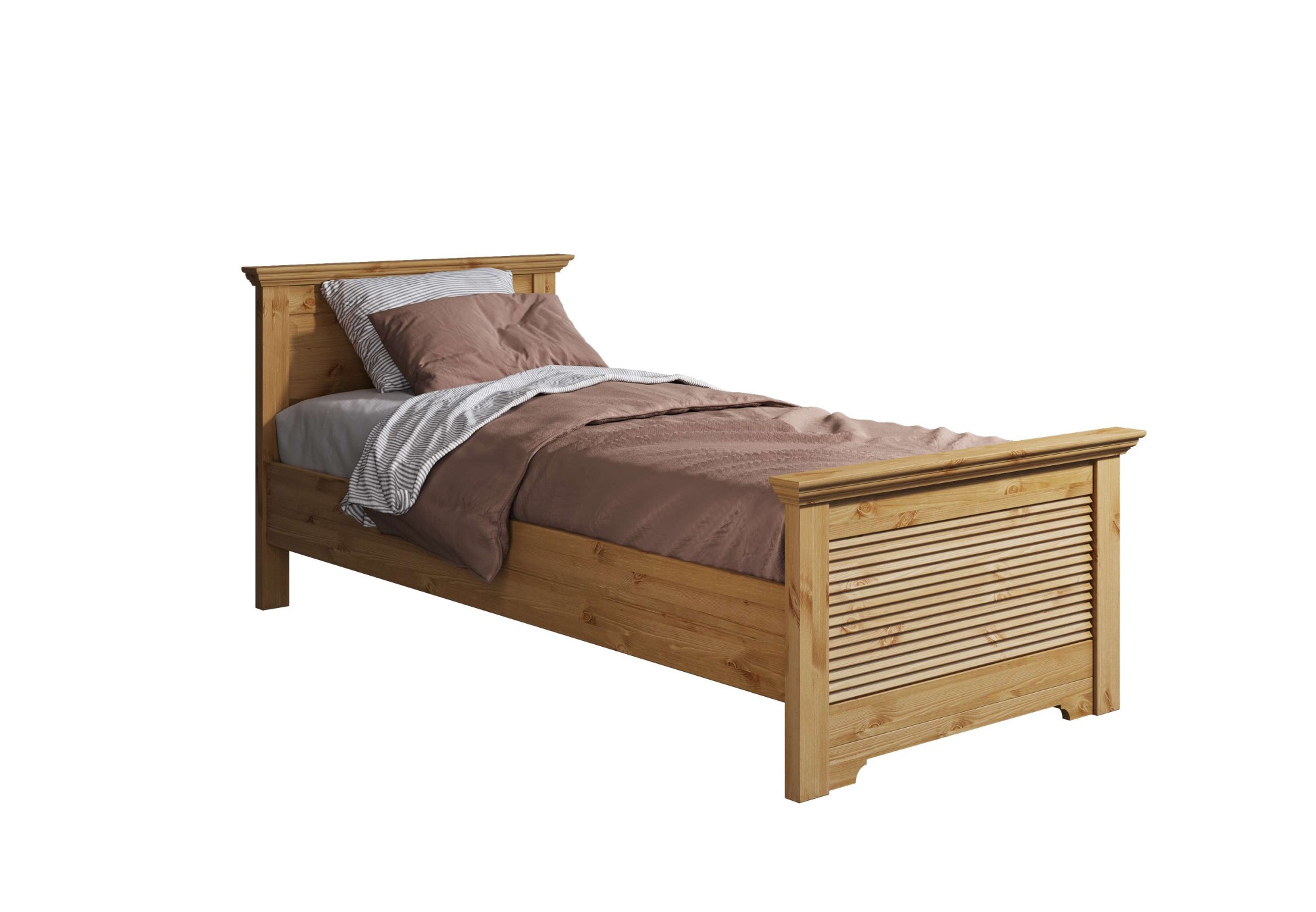 Home affaire Bett »Rauna, Landhausstil, edles Design mit Lamellen und Kassetten, 2 Farben«, (Breite/Belastbarkeit 180cm=220 KG, 90cm=120KG), FSC® zertifiziertes Kieferholz, massive Qualität mit Lattenrost