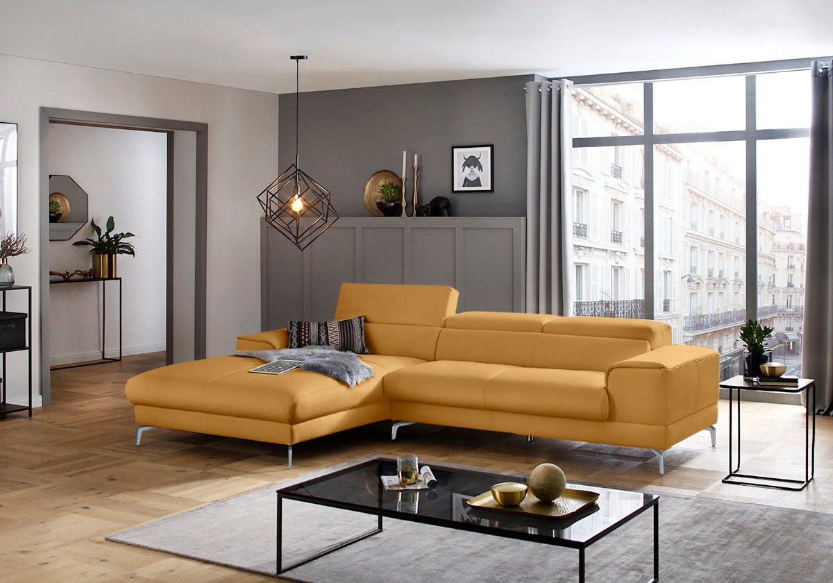 W.SCHILLIG Ecksofa "piedroo, Designsofa mit tollem Sitzkomfort, bequem und elegant, L-Form" Kopfteilverstellung, wahlweise mit Sitztiefenverstellung, Breite 303cm