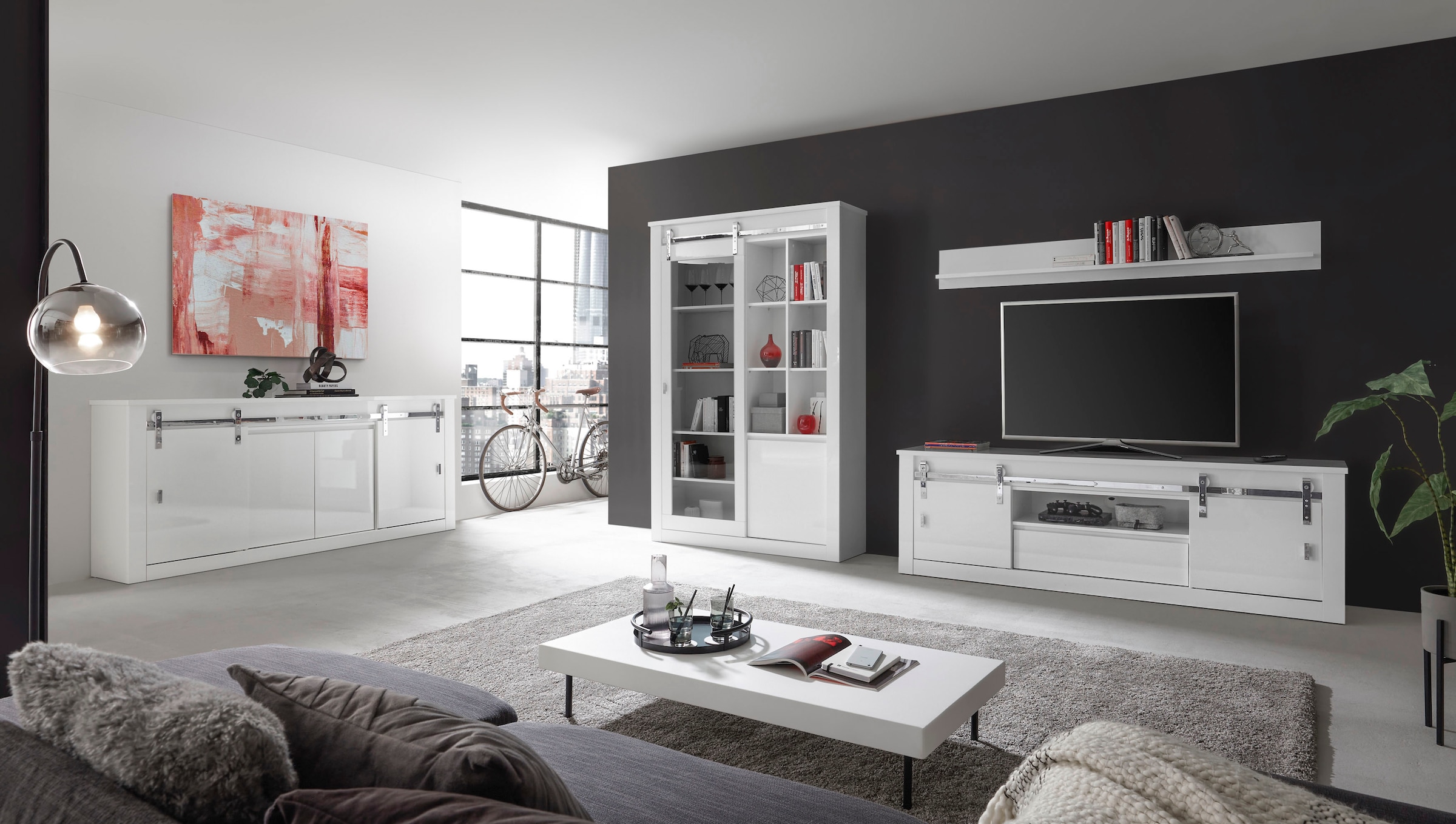 Home affaire Wohnwand »Daytona, moderne Anbauwand, Wohnzimmer-Set in Weiß Hochglanz« Set, 3 Stk. tlg.