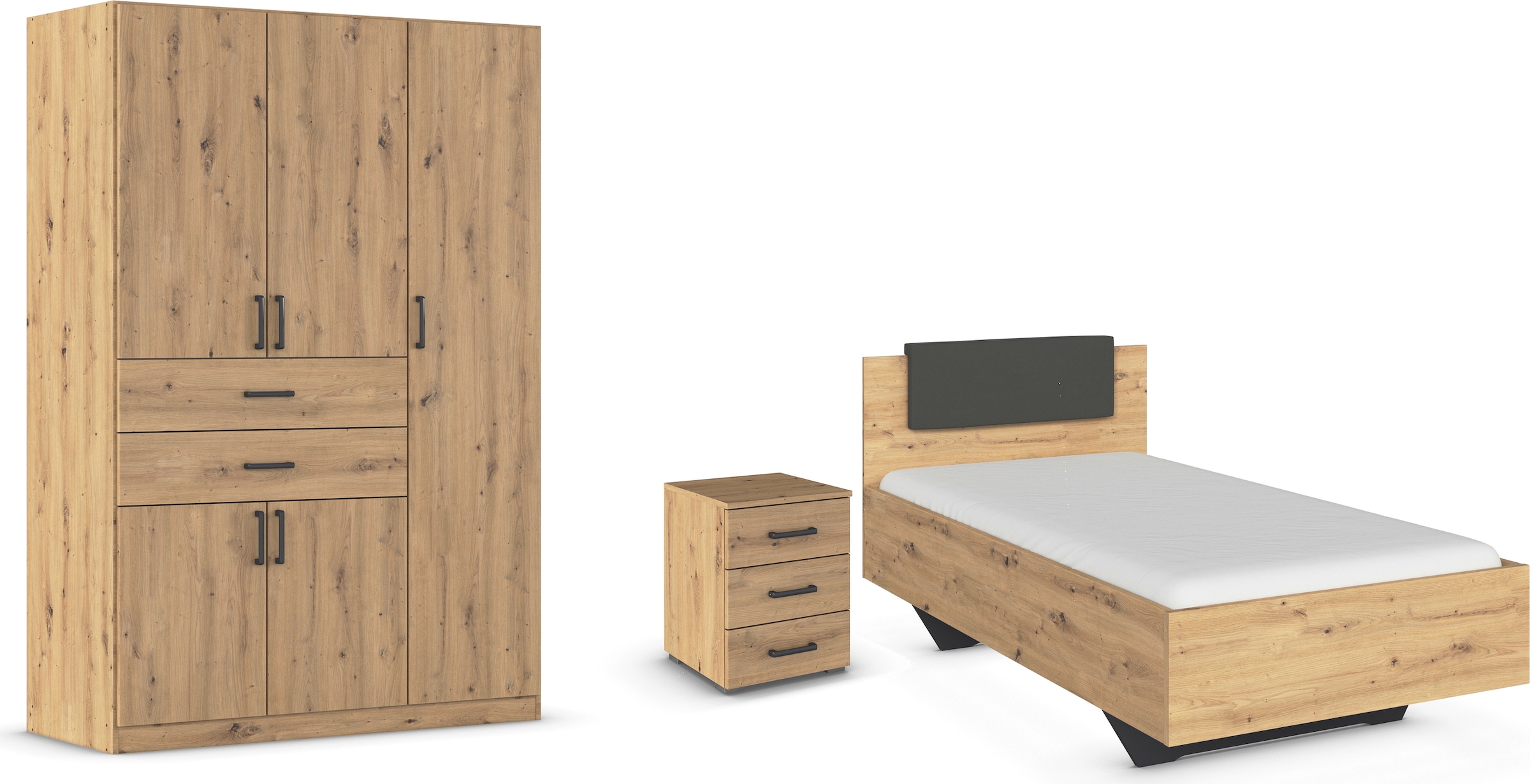 rauch 1100000002199 "Komplettzimmer Komplettschlafzimmer Schlafzimmer-Set (3-St.) MAIKA" Set, 3 Stk. tlg. Schrank 3 Breiten, 2 Höhen, Bett 100 cm, Nachttisch MADE IN GERMANY