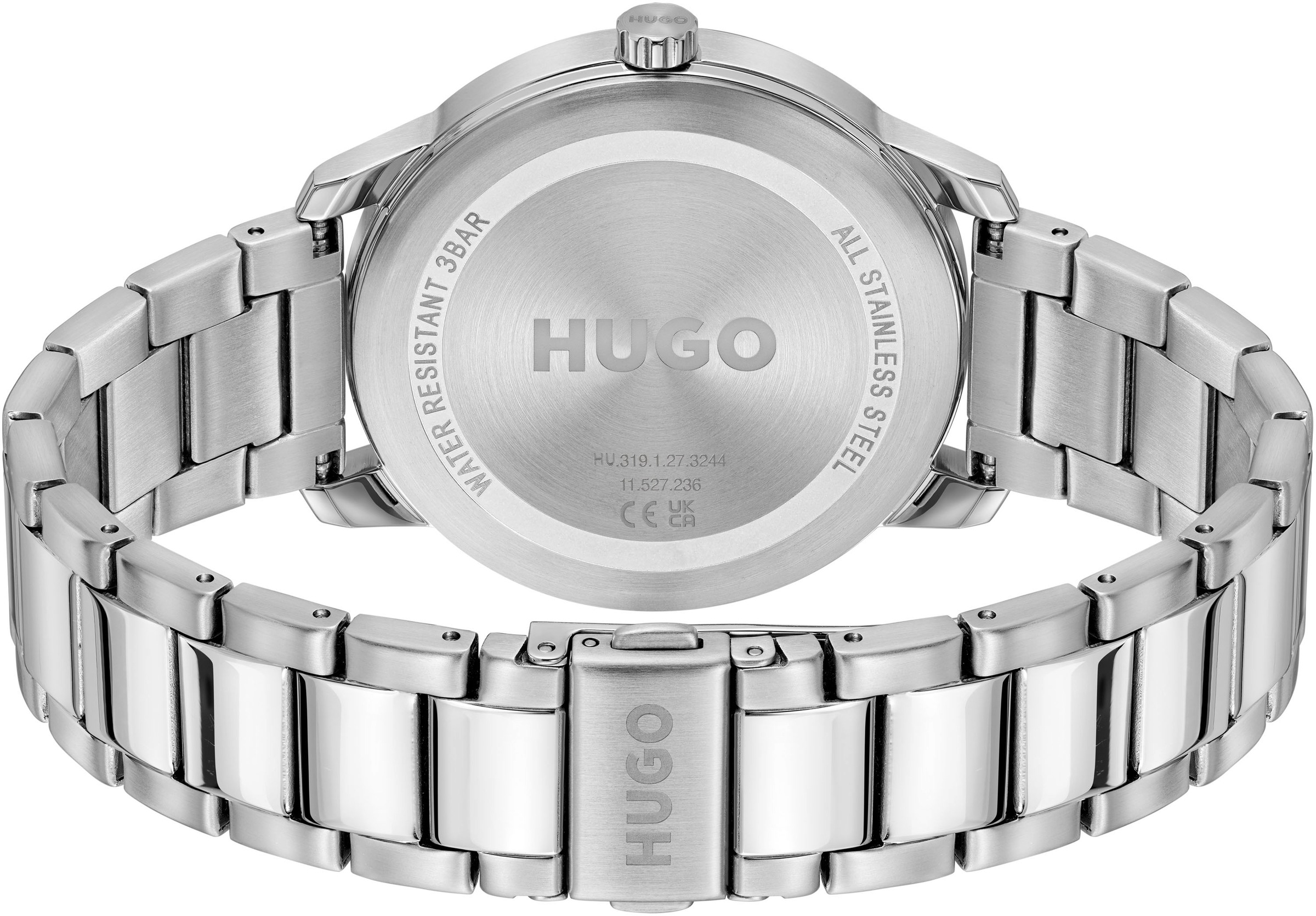 HUGO Quarzuhr »#STAMP«, Armbanduhr, Herrenuhr, analog, Edelstahlarmband