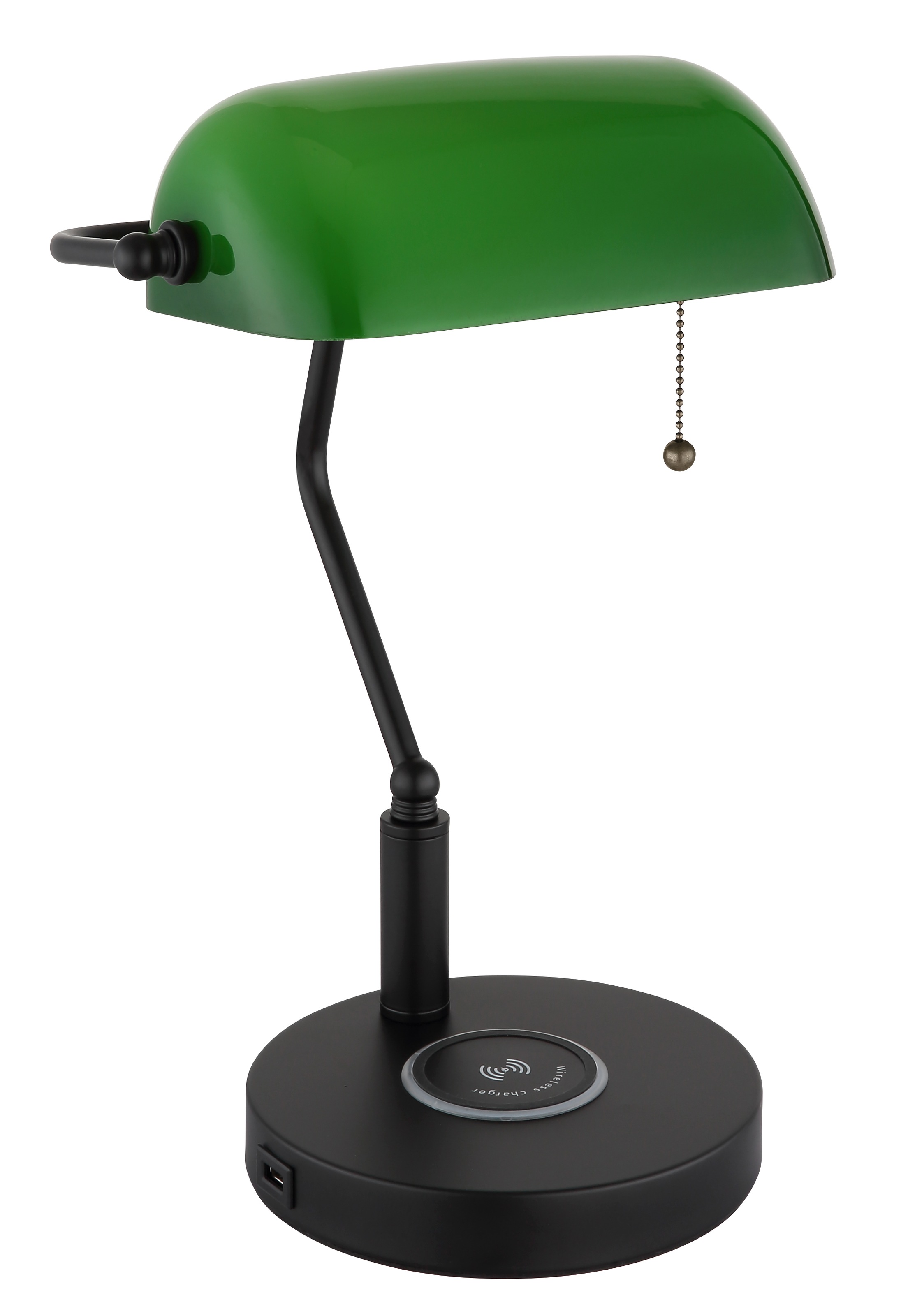 my home Tischleuchte »Daria« E27 1 Stk. USB Ausgang, Wireless Ladefunktion, Bankerlampe