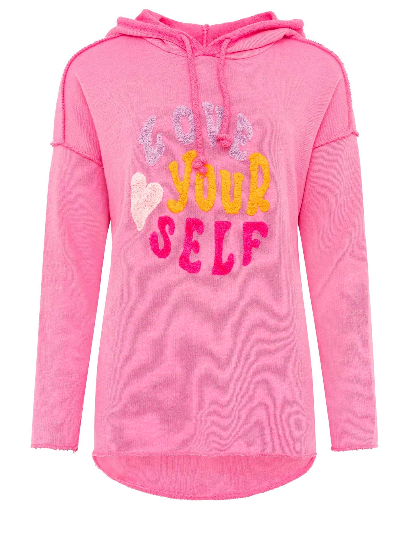 Zwillingsherz Hoodie ""Love Yourself"", Kapuze, Flockprint, Langarm, Kordel günstig online kaufen